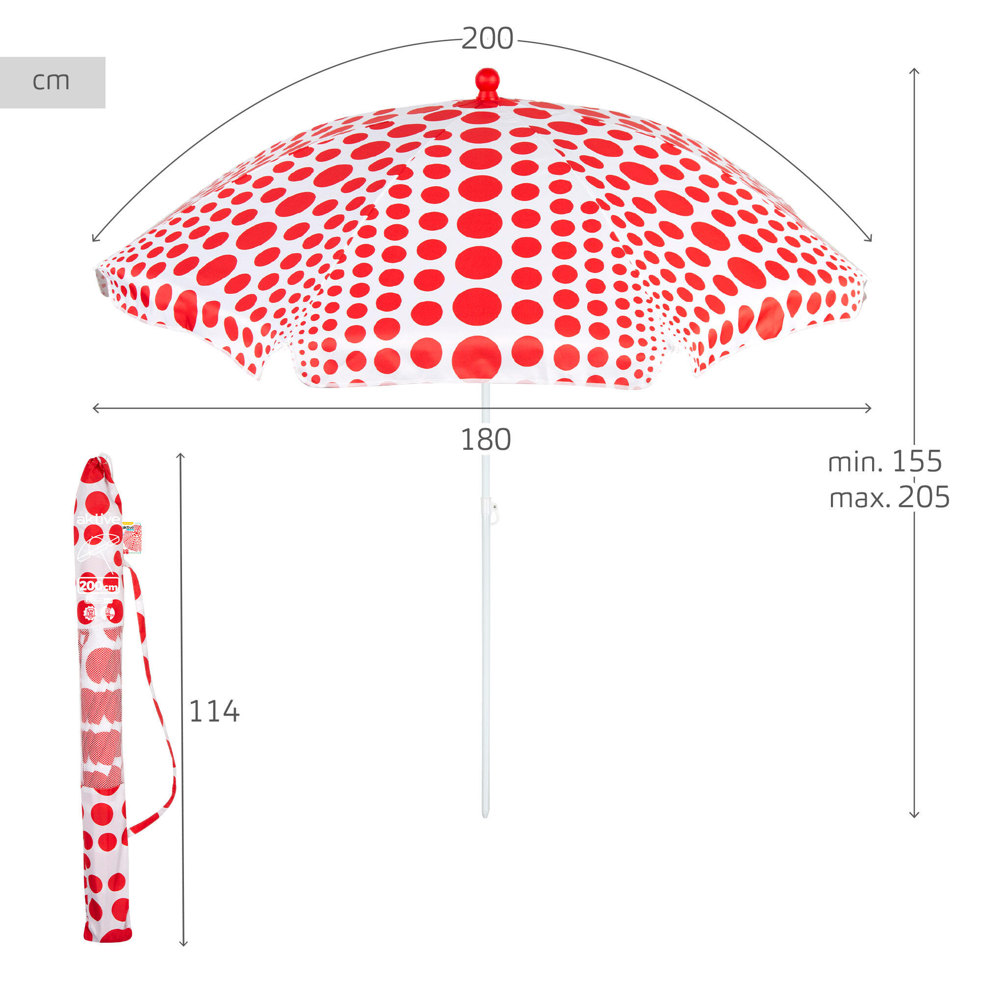 Aktive Sombrilla de playa 8 varillas 200 cm inclinable estampado lunares rojos 4/7