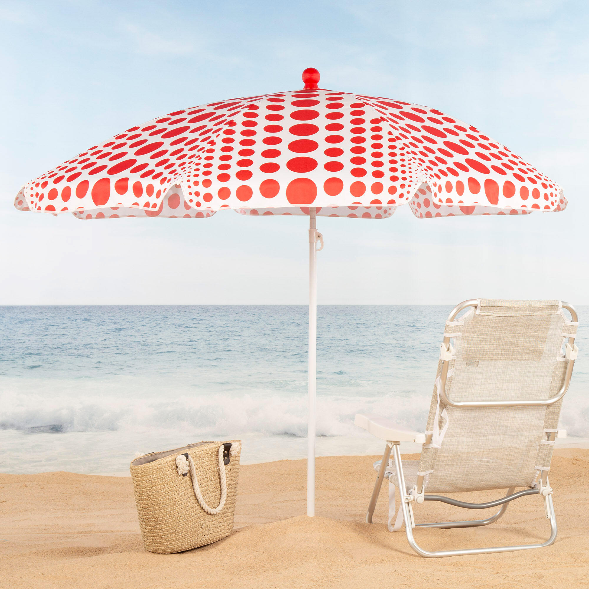 Aktive Sombrilla de playa 8 varillas 200 cm inclinable estampado lunares rojos 2/7