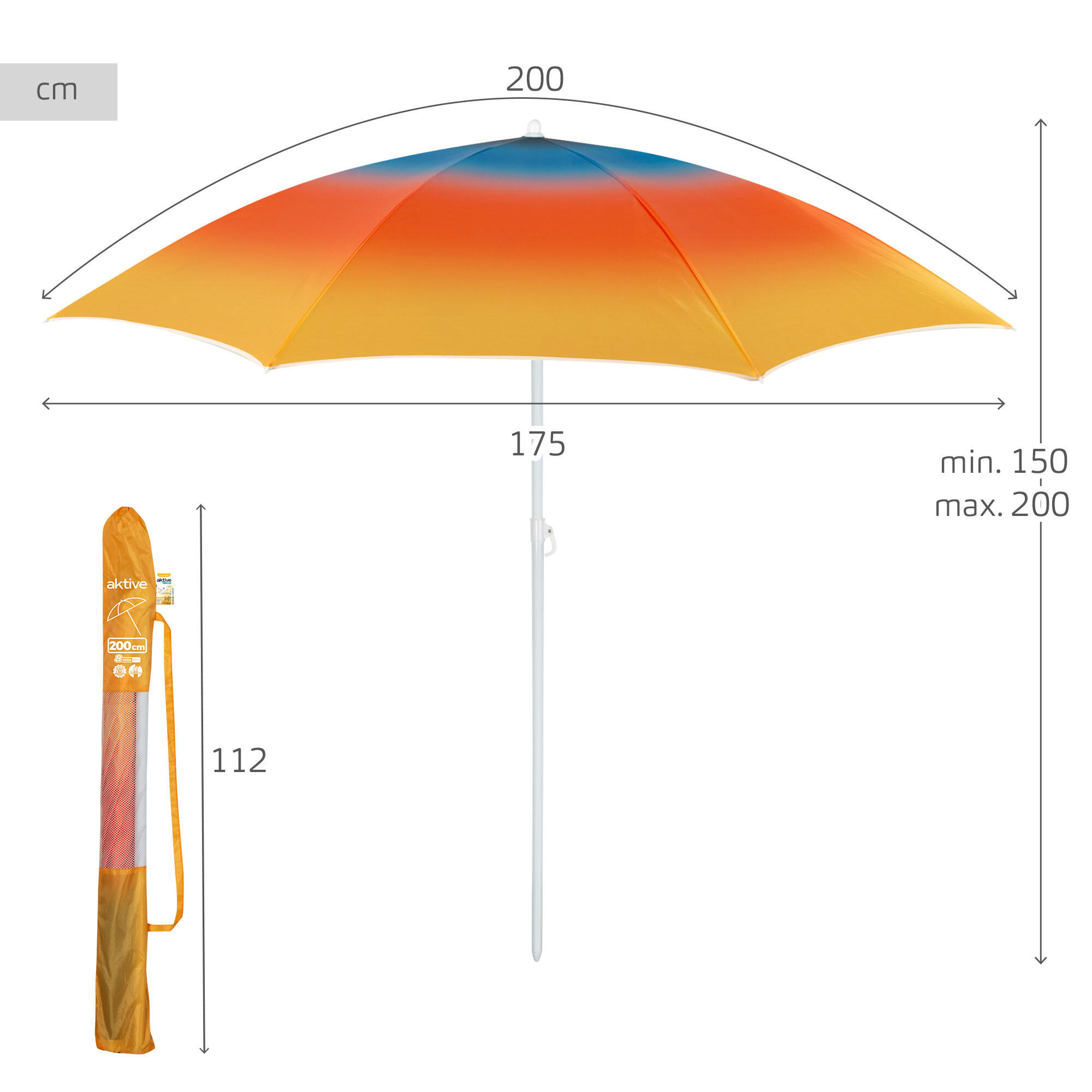 Aktive Sombrilla de playa 8 varillas 200 cm inclinable con estampado multicolor 4/7
