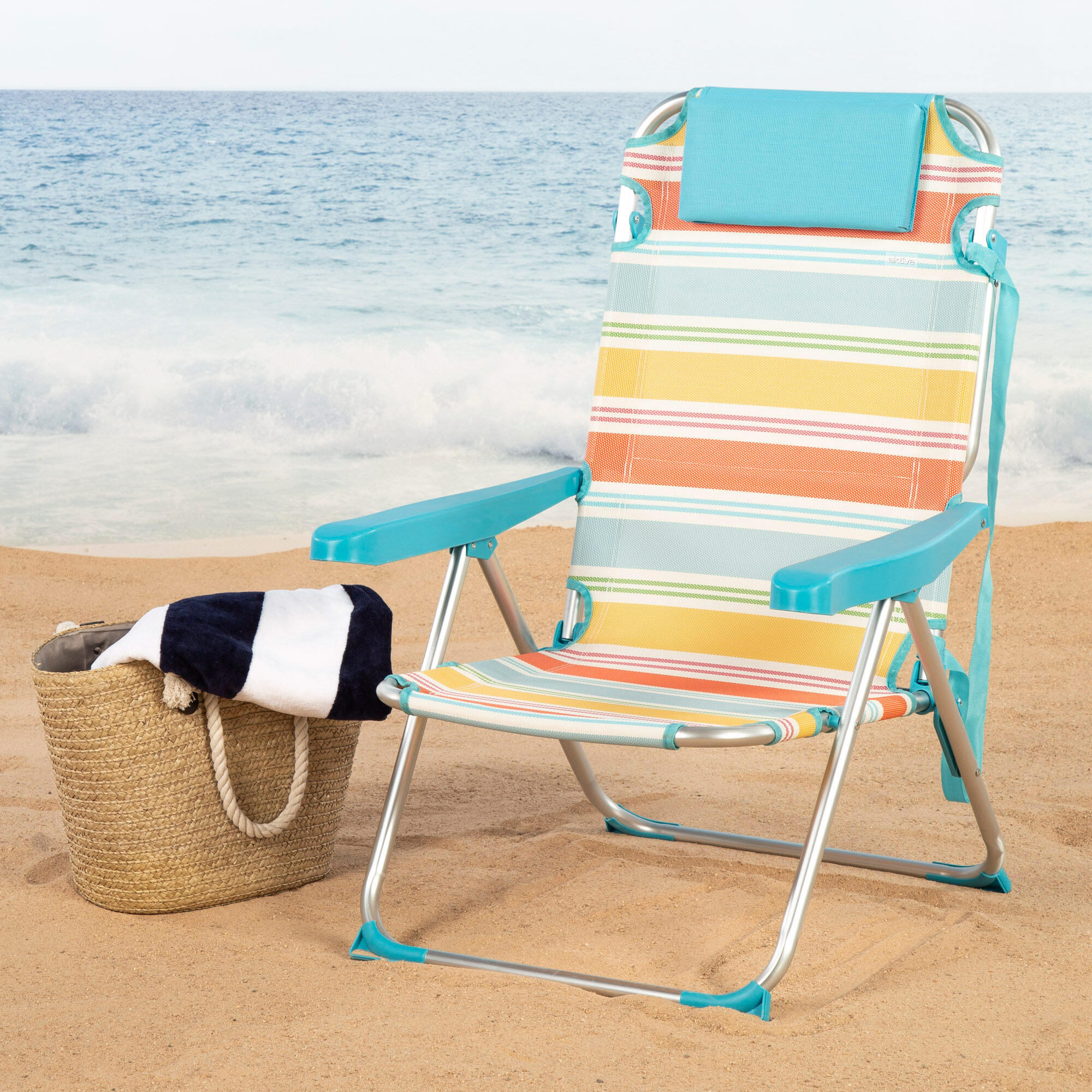 Aktive Sedia da spiaggia pieghevole a 5 posizioni 48x60x90 cm con cuscino 2/7