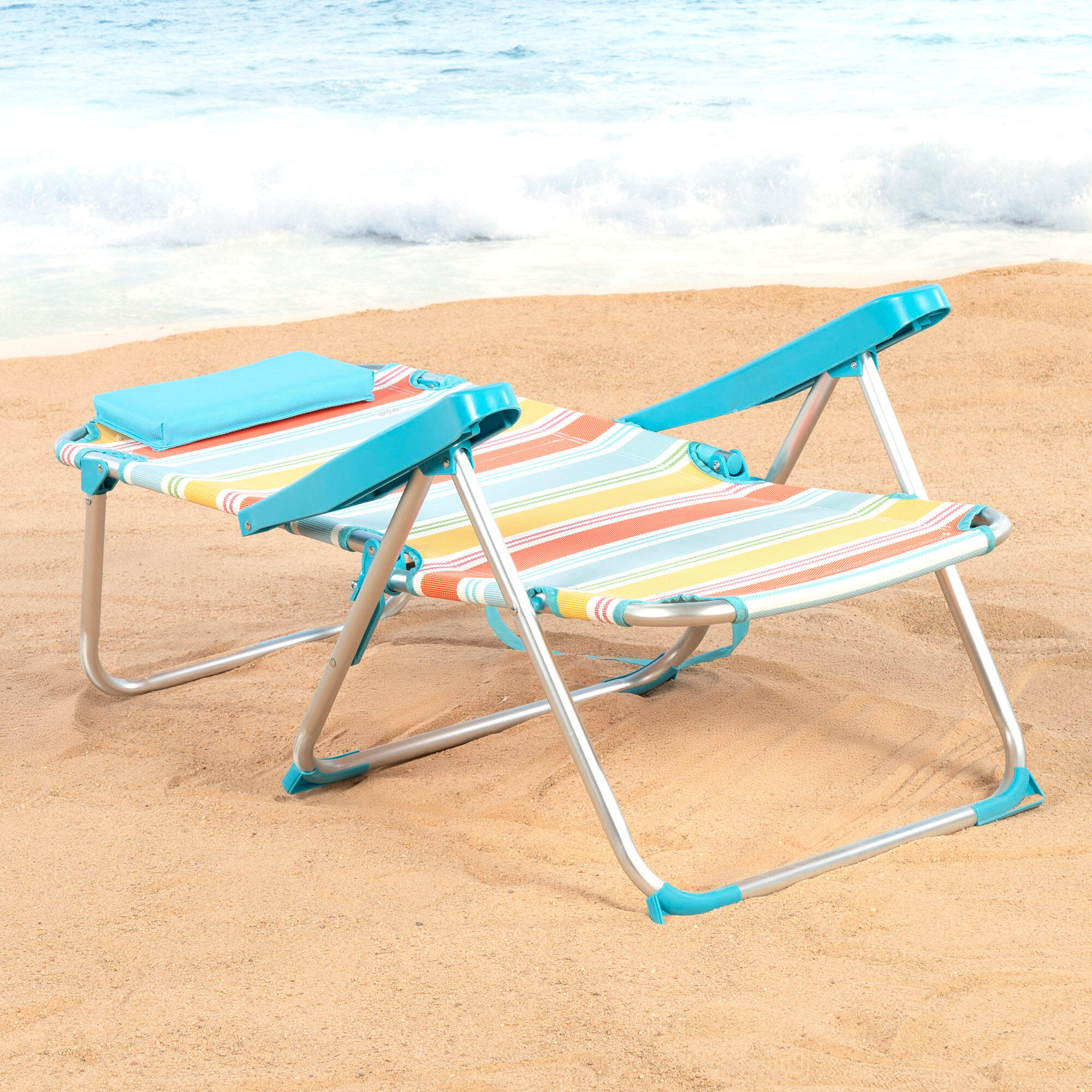 Aktive Sedia da spiaggia pieghevole a 5 posizioni 48x60x90 cm con cuscino 3/7