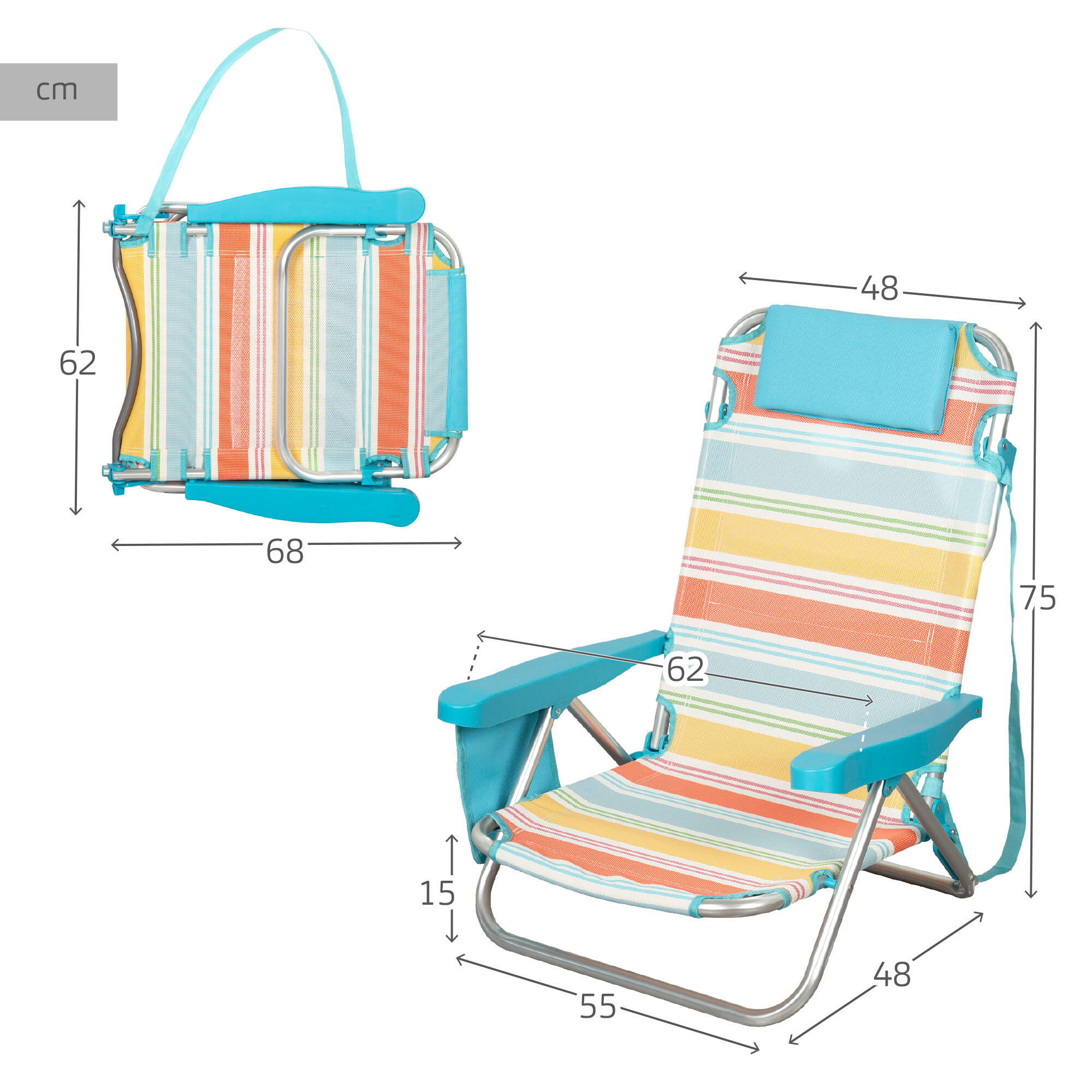 Aktive Sedia da spiaggia pieghevole 48x48x75 cm multicolore 5 posizioni 4/7