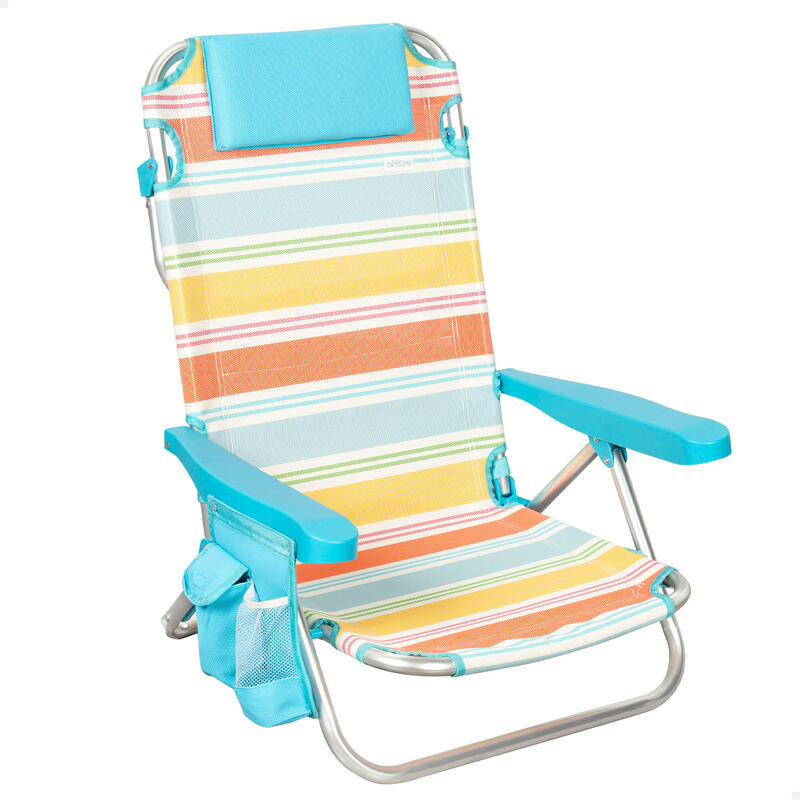 Aktive Silla plegable playa rayas multicolor, aluminio, 5 posiciones y bolsillo
