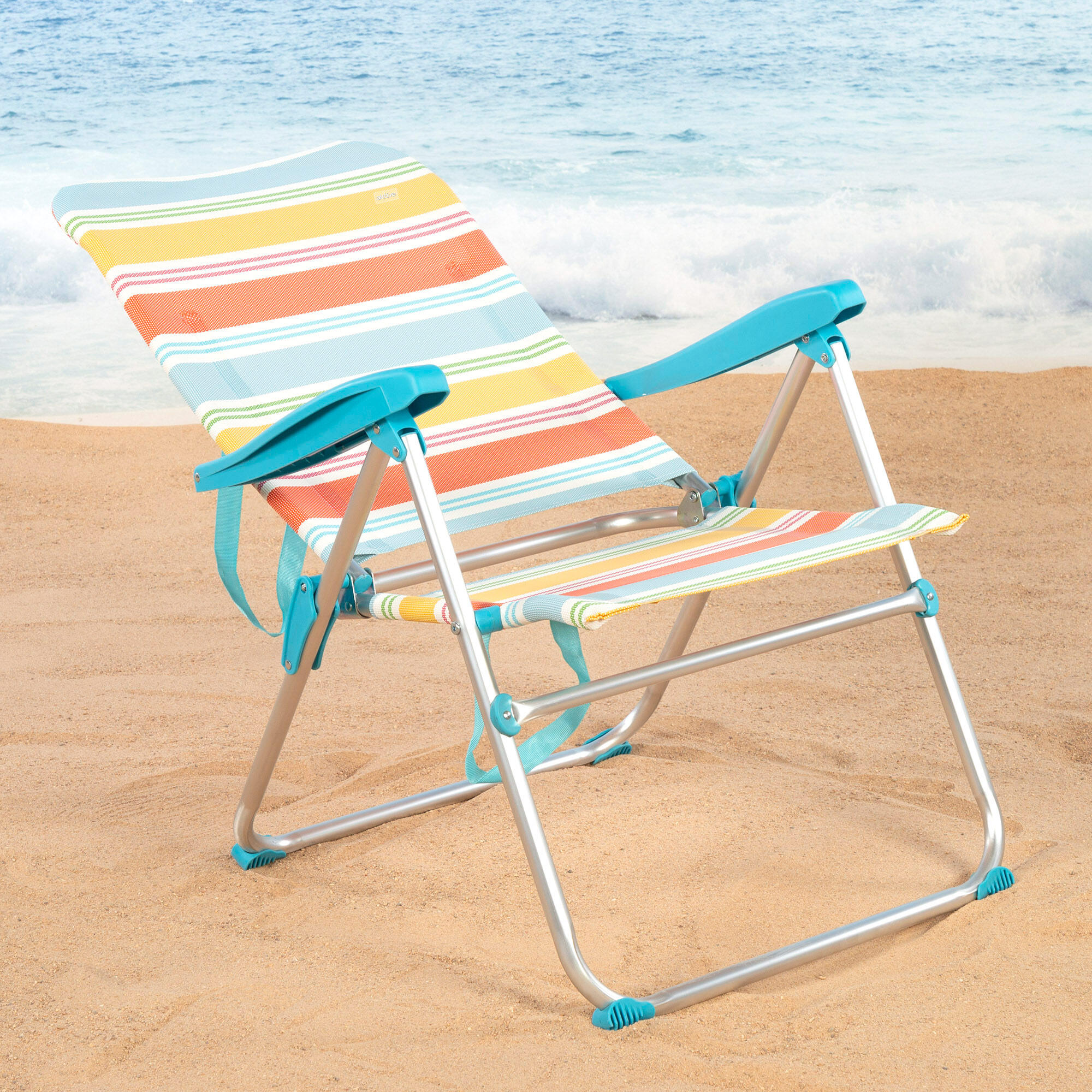 Aktive sedia da spiaggia pieghevole 48x65x95 cm strisce multicolori 5 posizioni 3/7