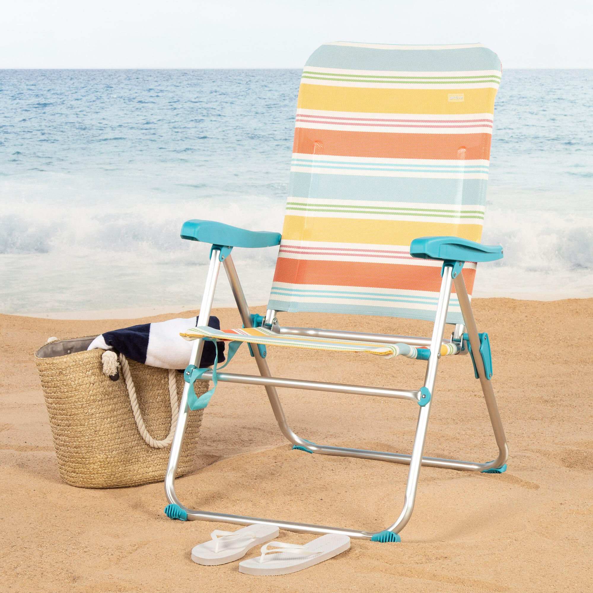 Aktive sedia da spiaggia pieghevole 48x65x95 cm strisce multicolori 5 posizioni 2/7