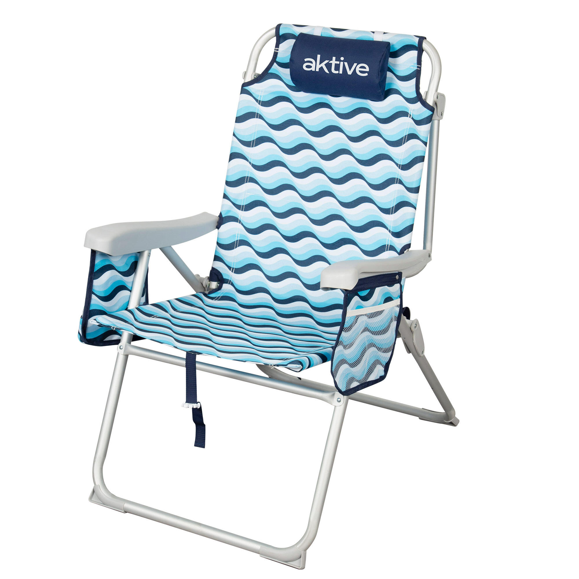 AKTIVE Cadeira de praia baixa multiposição XL 48x78x95 cm azul
