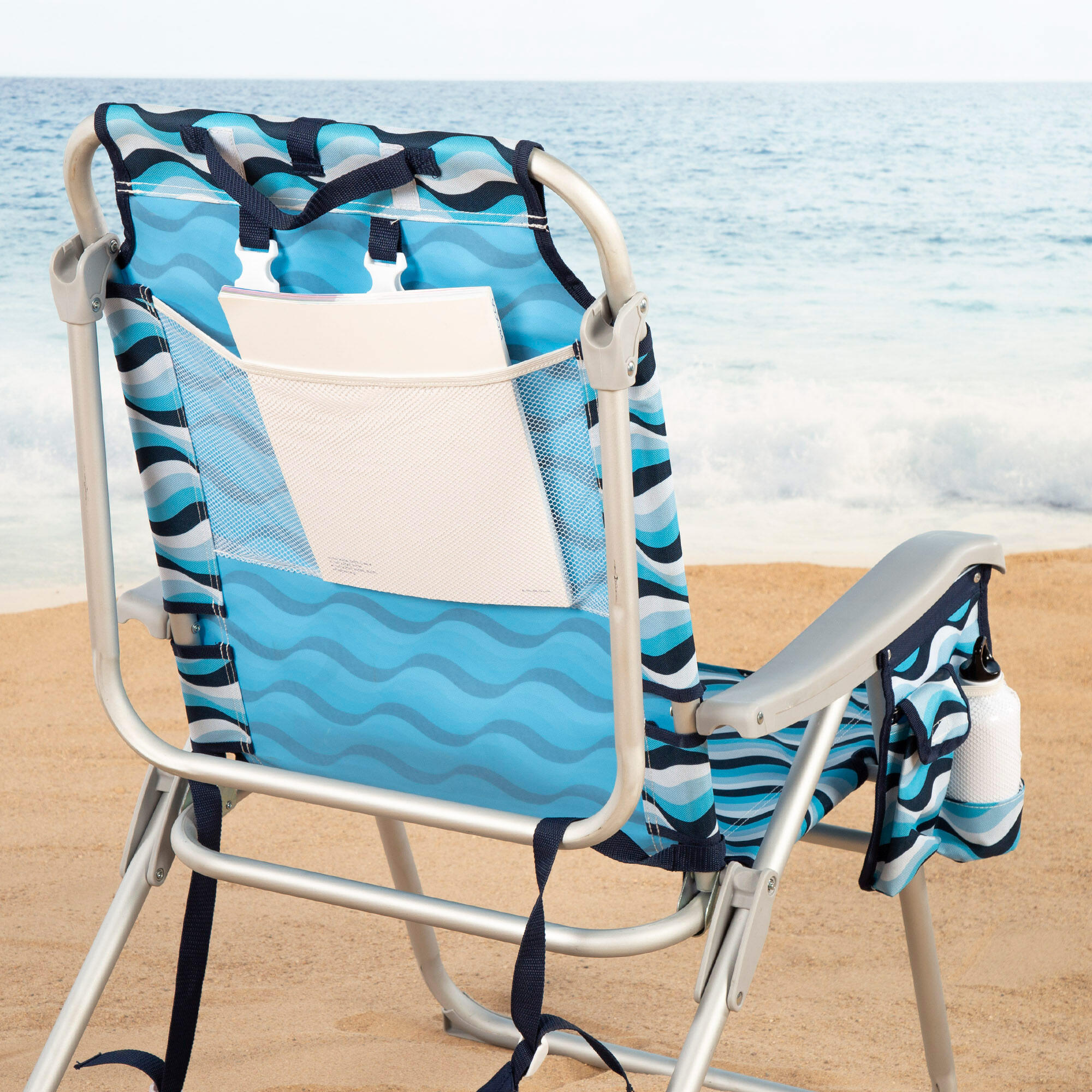 XL sedia da spiaggia bassa multiposizione 48x78x95 cm blu 5/7