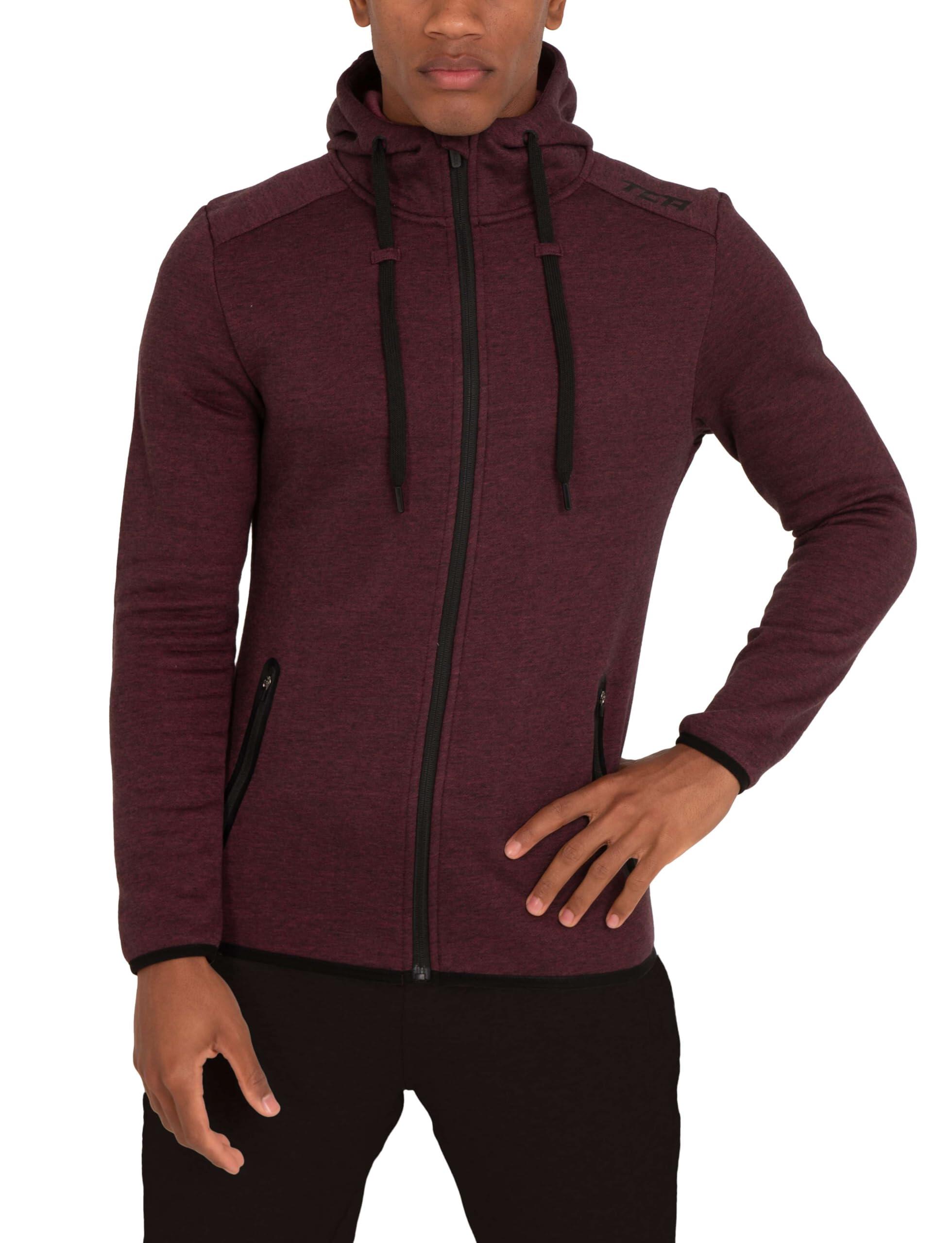 TCA Men’s Revolution Tech Hoodie with Zip Pockets - Burgundy Marl