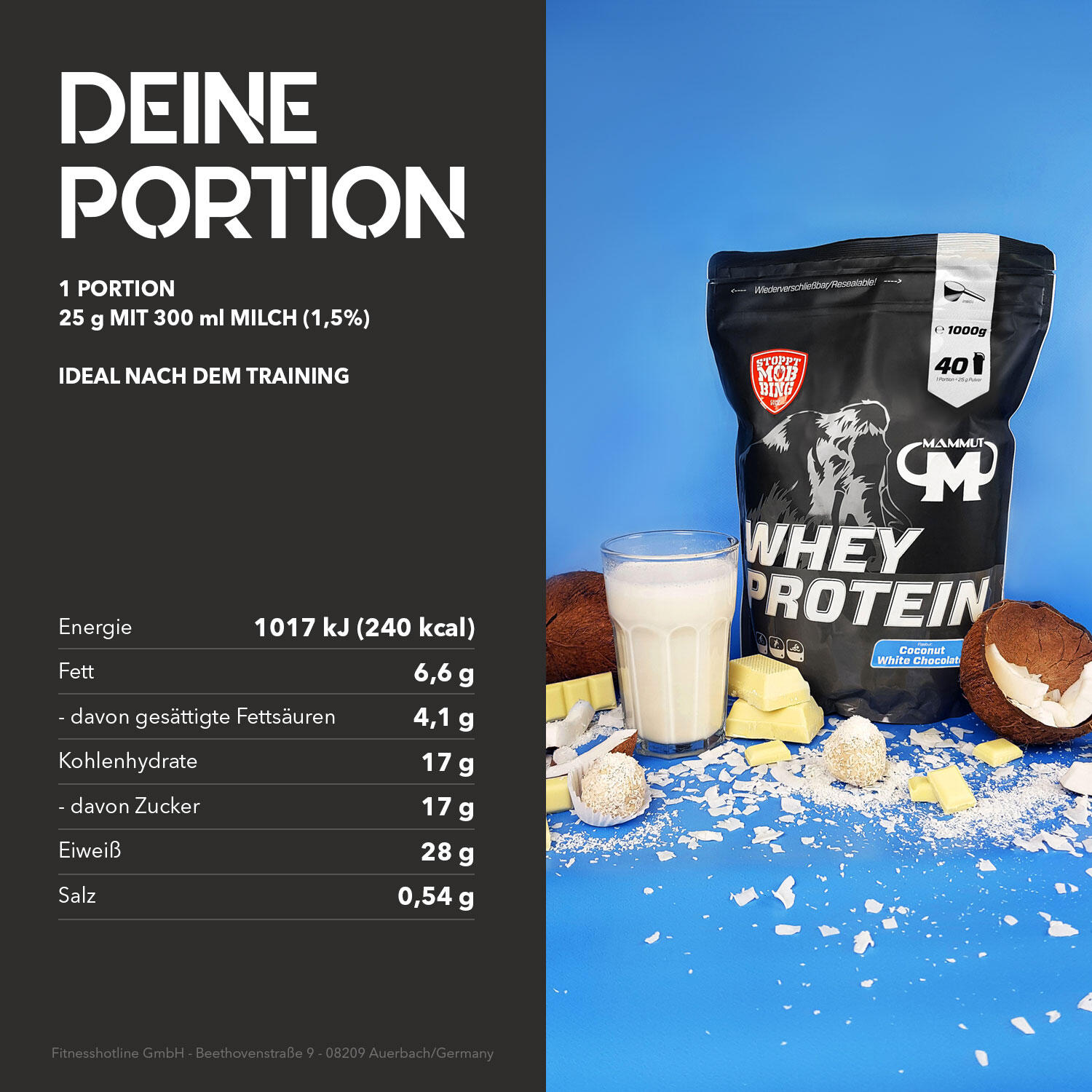 Whey Protein - Coconut White Chocolate  - 1000 g Zipp-Beutel 4/4