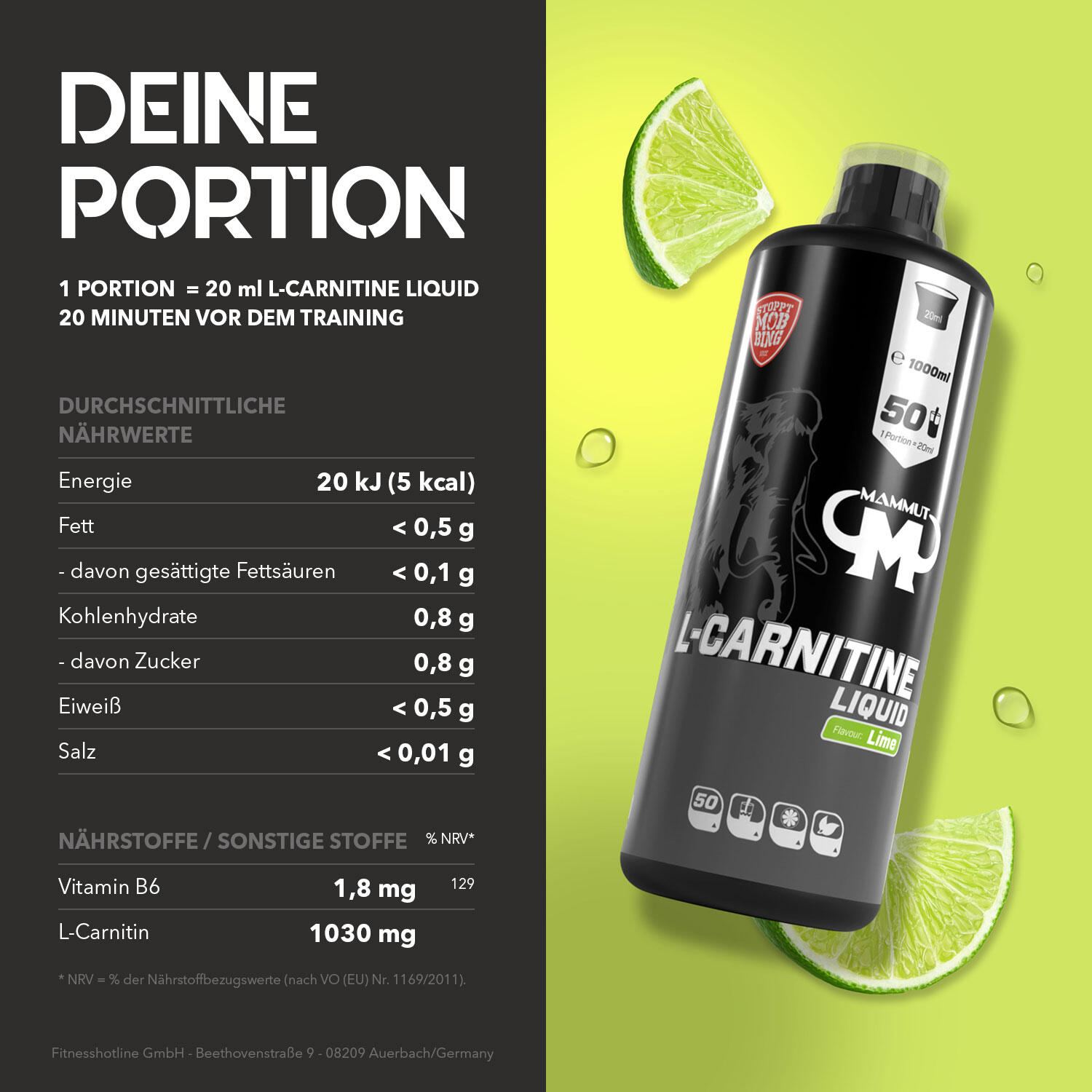 Mammut L-Carnitine Liquid (1000ml) Lime - Régime et gestion du poids 4/4