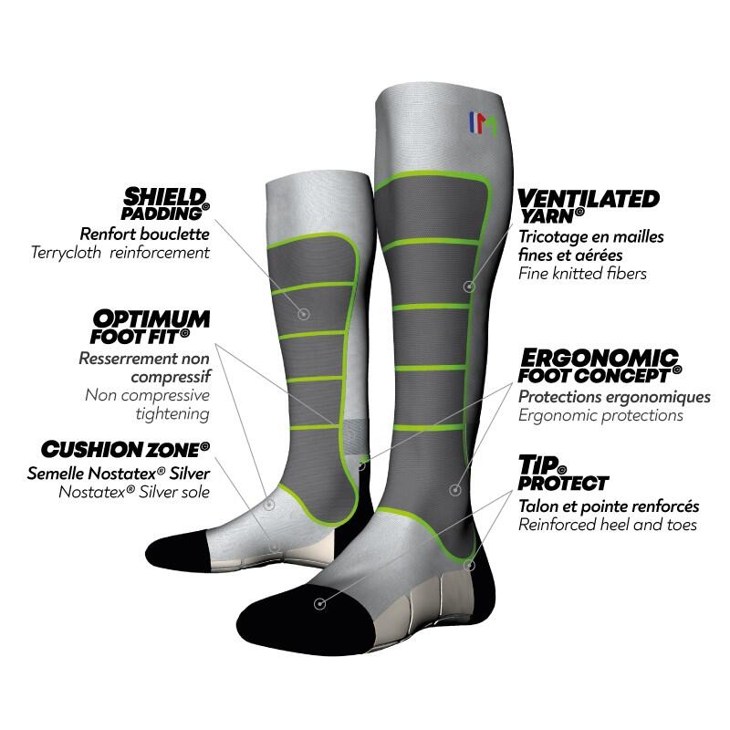 Fusion - Chaussettes de ski avec fil d'argent - Protection thermique