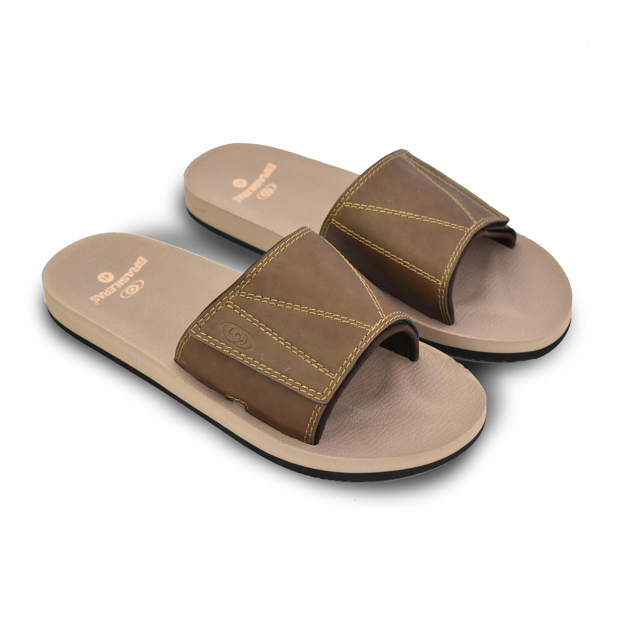 BRASILERAS Teenslippers voor heren in bruin met rubberen zolen
