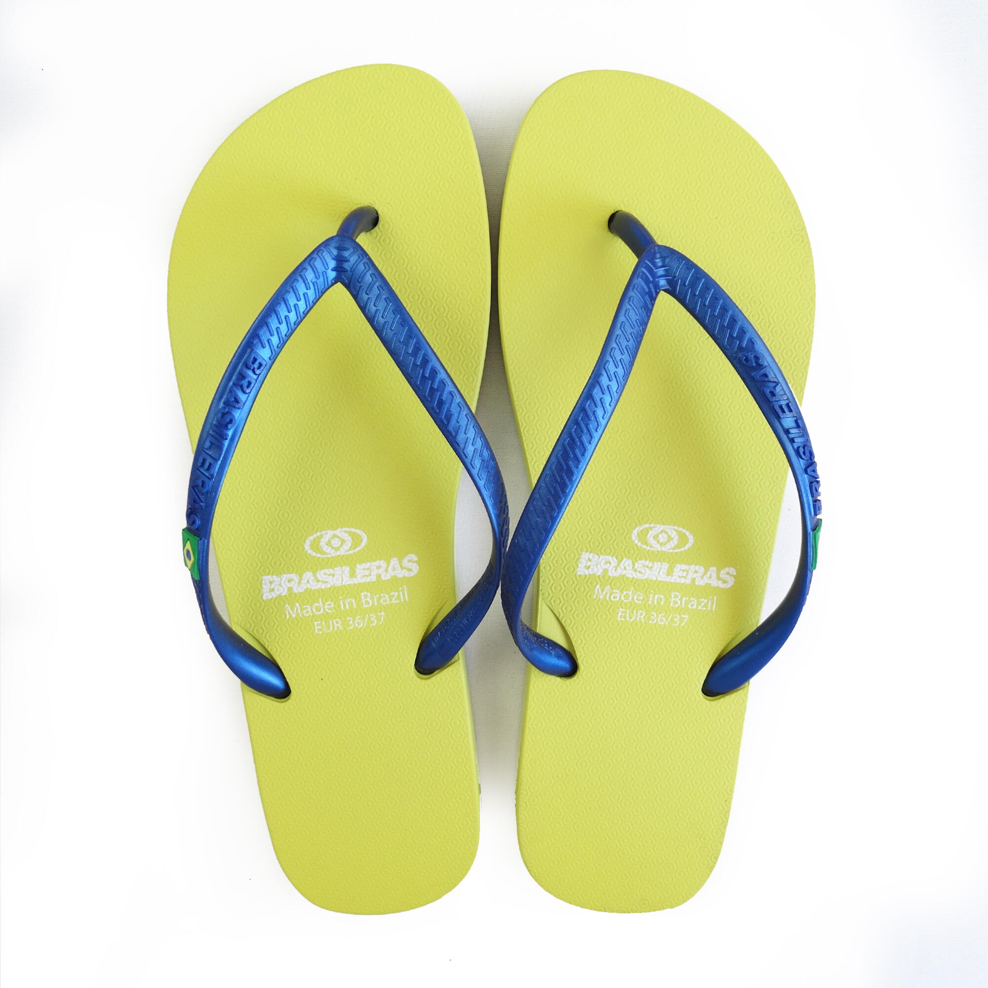 BRASILERAS Damen Flip-Flops für den Strand in gelb und blau mit Gummisohle 2/5