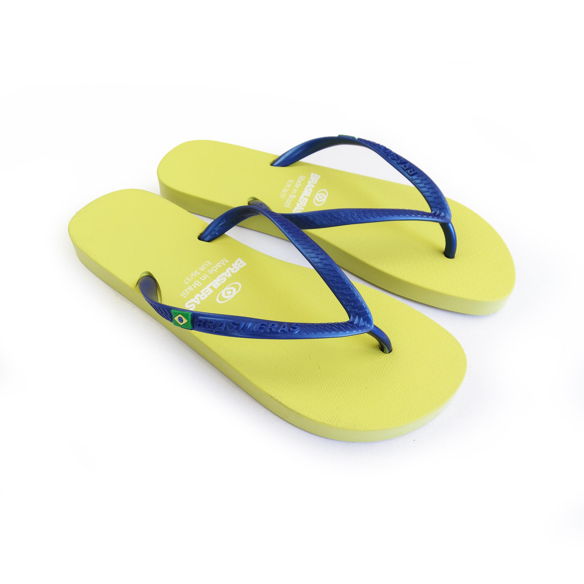 BRASILERAS Damen Flip-Flops für den Strand in gelb und blau mit Gummisohle 4/5