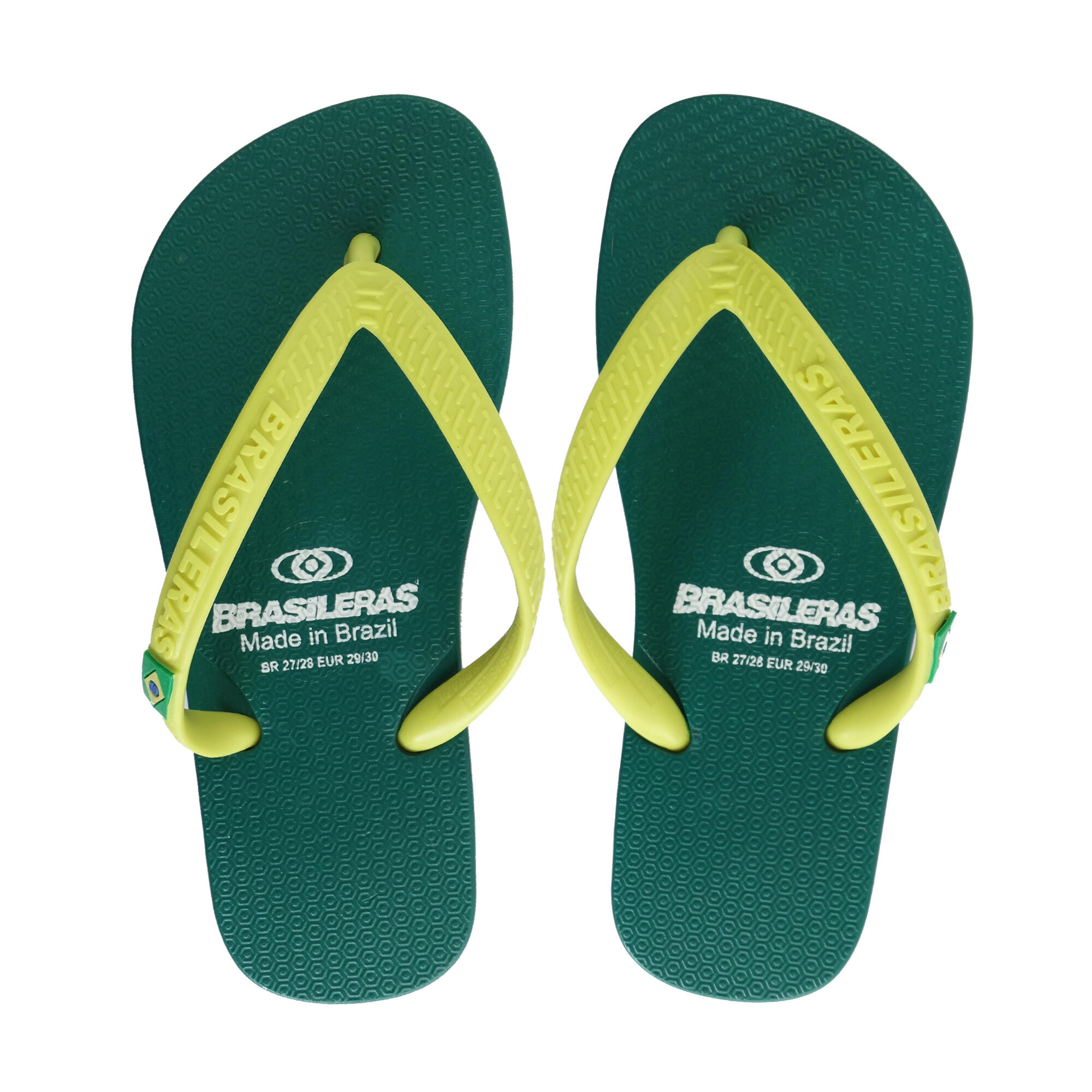 Infradito da spiaggia per bambini in verde e giallo con suola in gomma 3/4