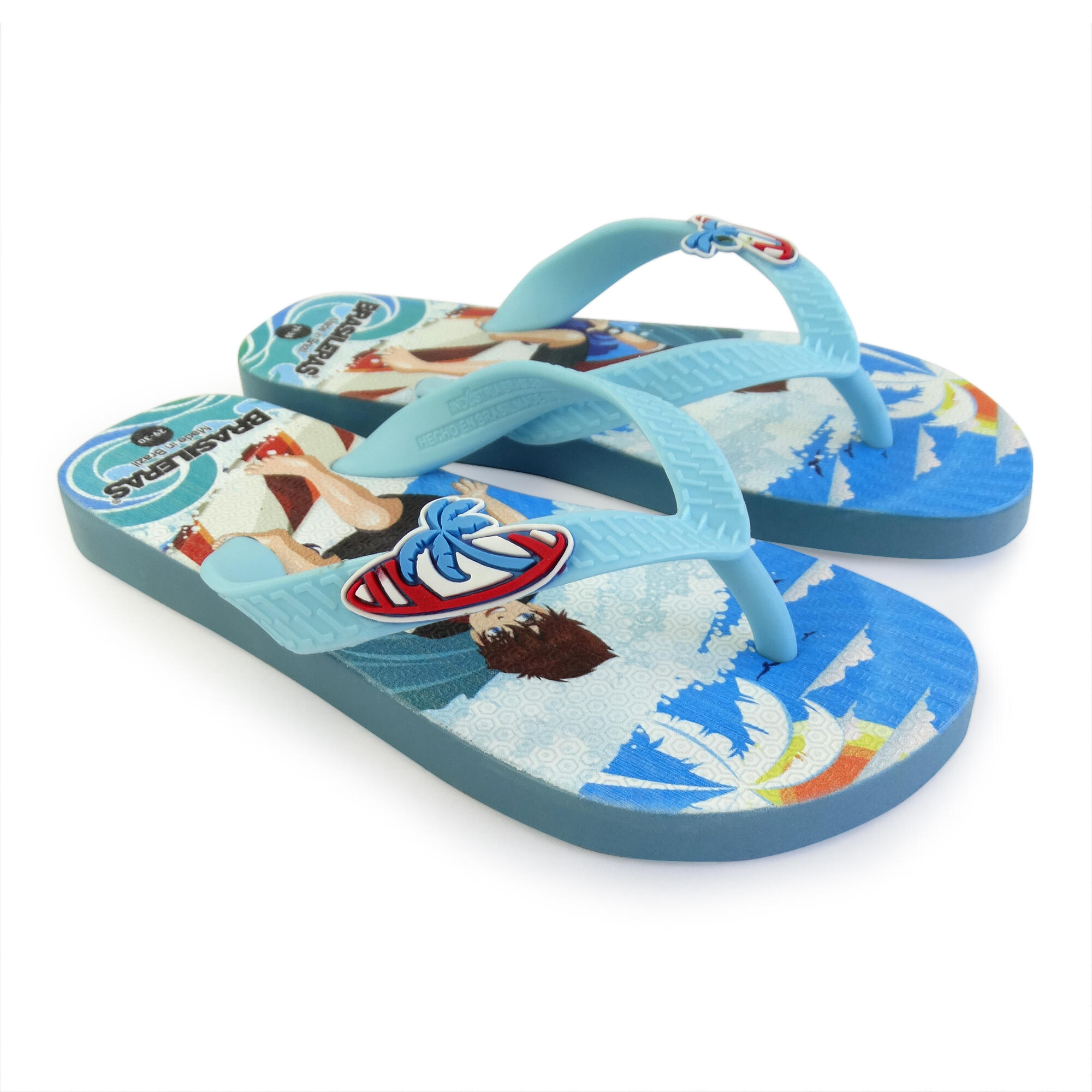 Strandslippers voor kinderen in lichtblauw met rubberen zolen 4/5