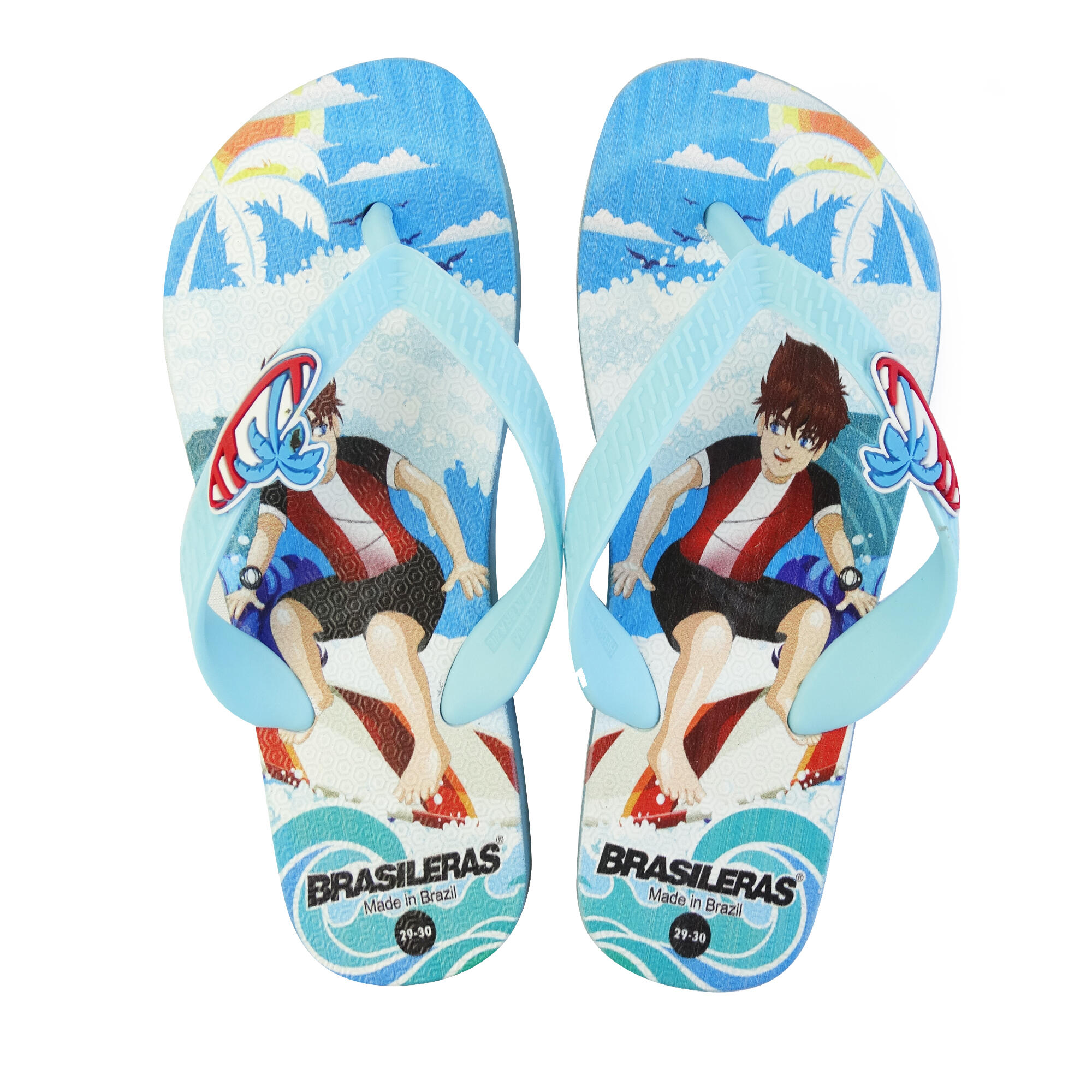 Strandslippers voor kinderen in lichtblauw met rubberen zolen 2/5