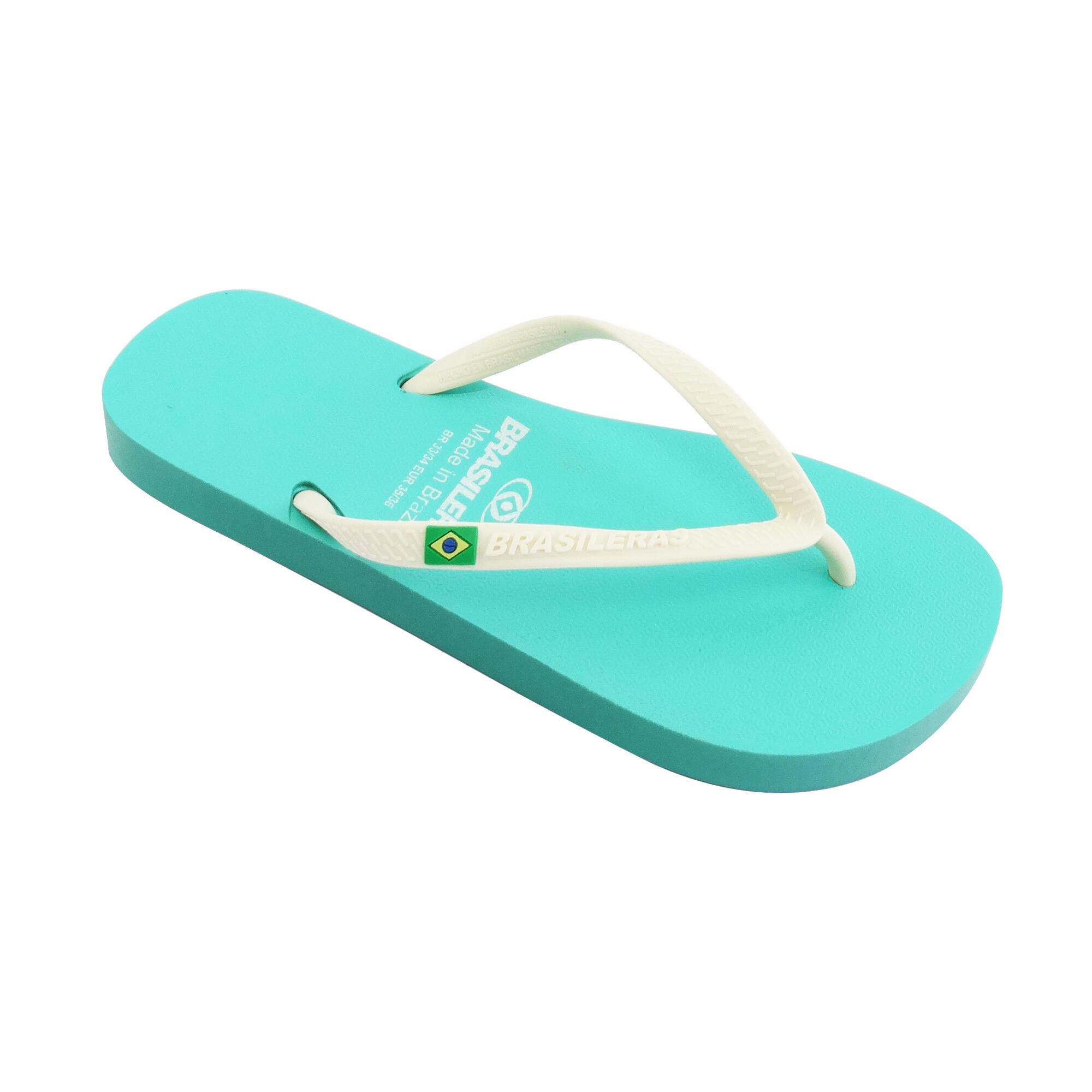 BRASILERAS Damesstrandslippers in aquagroen en wit met rubberen zolen