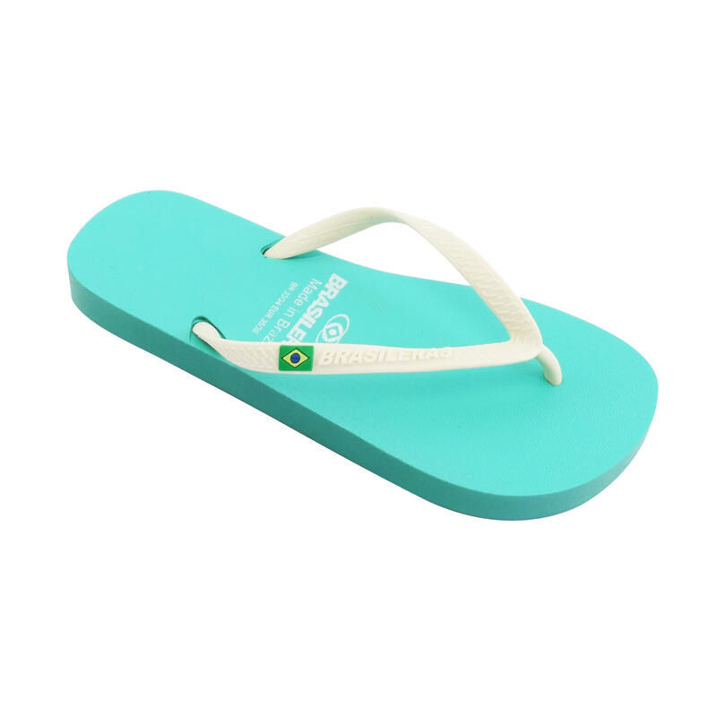 Tongs pour femmes Brasileras de couleur vert eau et blanc semelle en gomme