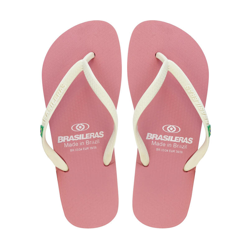 Tongs pour femmes Brasileras de couleur rose et blanc avec semelle en gomme