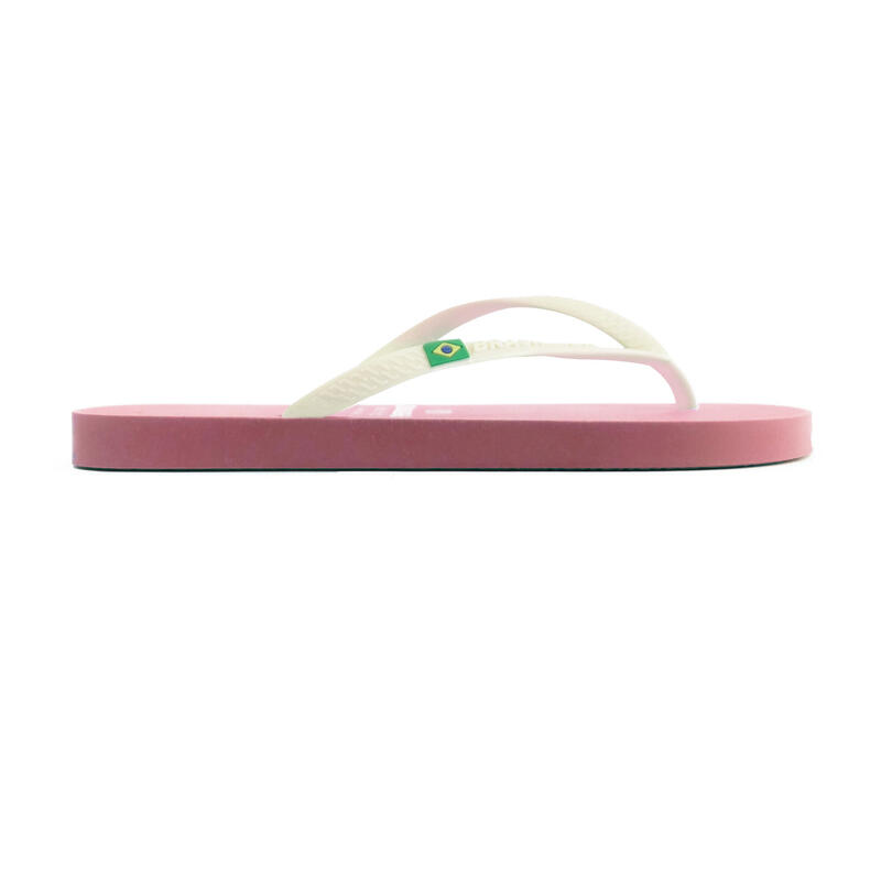 Tongs pour femmes Brasileras de couleur rose et blanc avec semelle en gomme