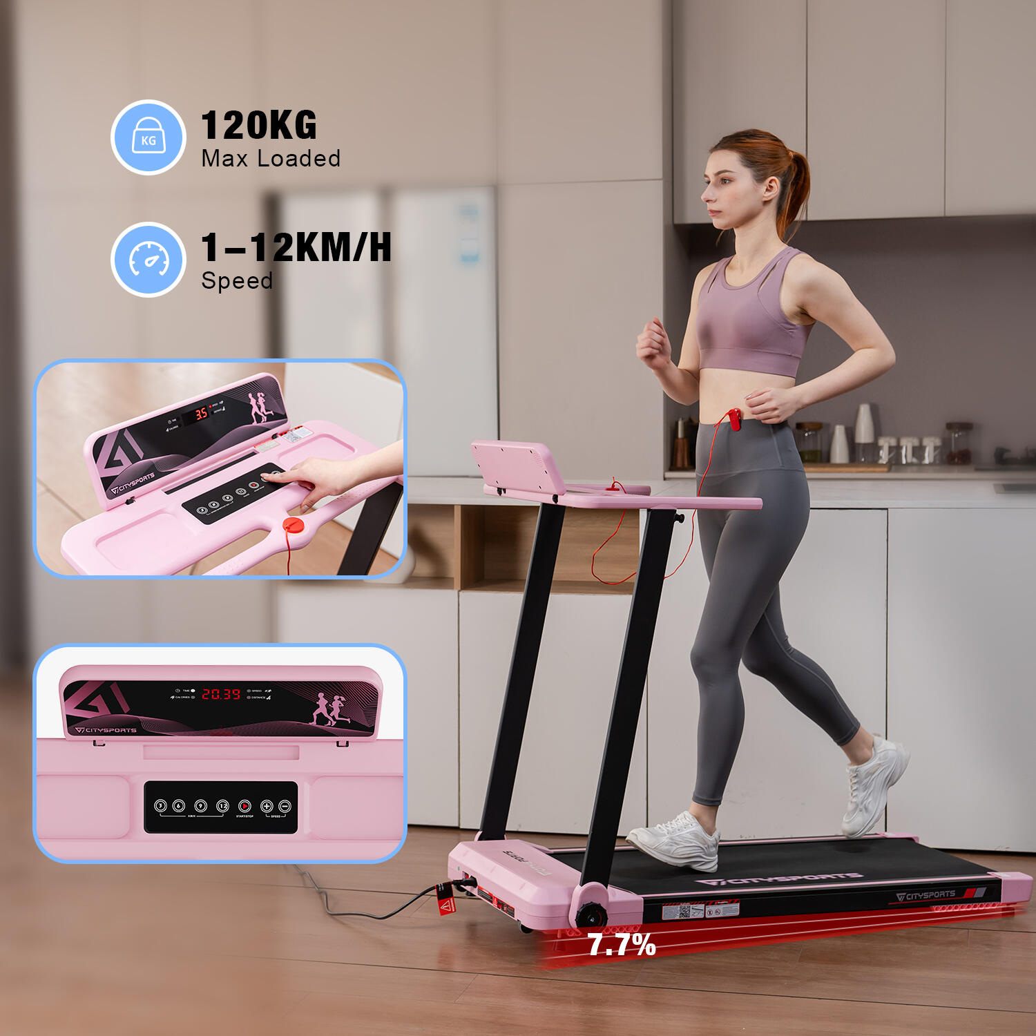 Cinta de Correr Plegable e Inclinable hasta 7.7%-WP9-1400W-12km/h 5/7