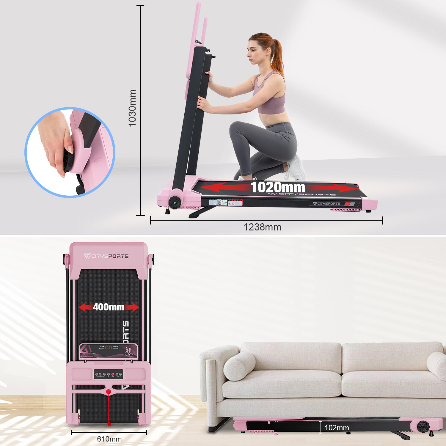 Cinta de Correr Plegable e Inclinable hasta 7.7%-WP9-1400W-12km/h 2/7