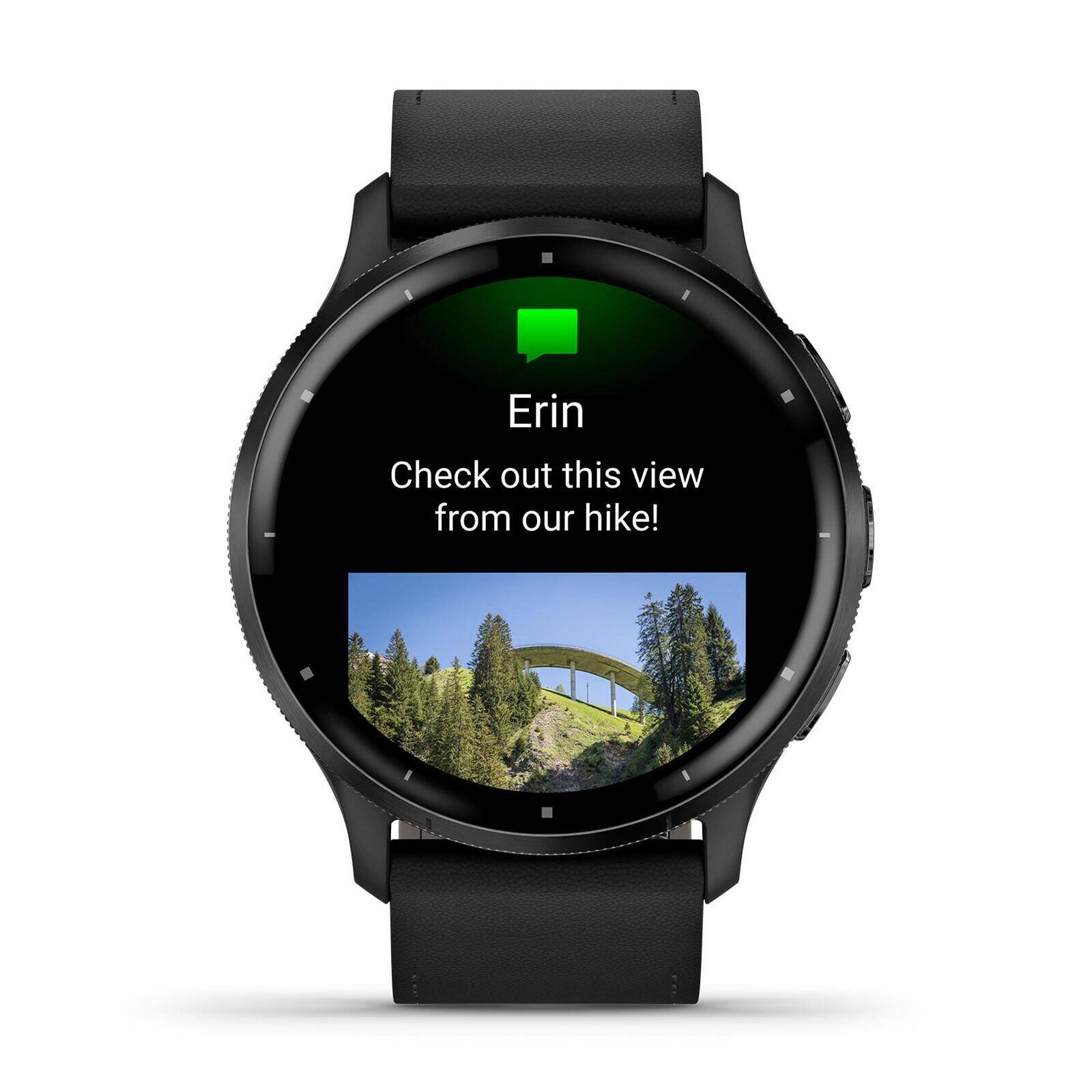 Venu® 3
Slate stainless steel bezel with black case and black leather band -  2