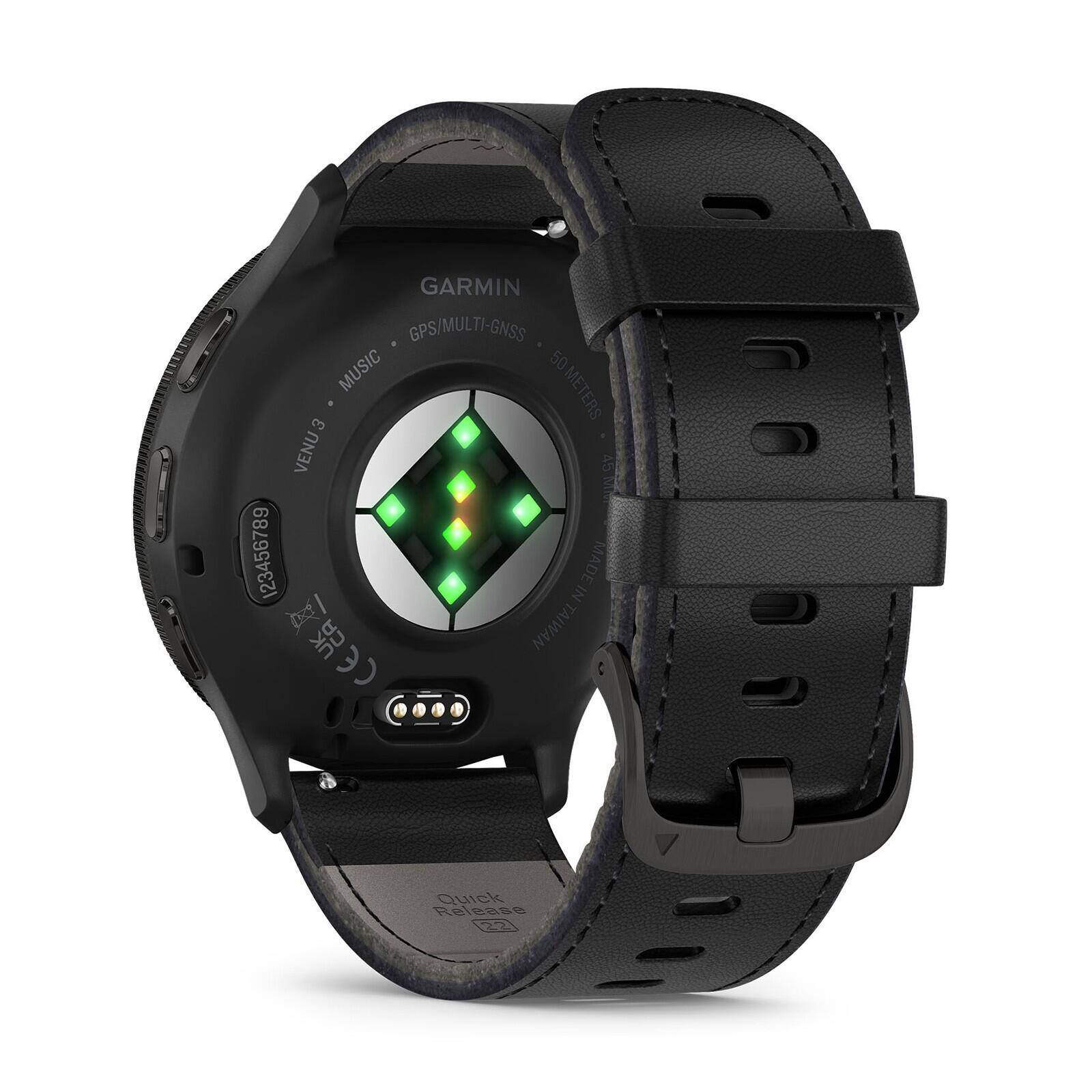 Venu® 3
Slate stainless steel bezel with black case and black leather band -  5