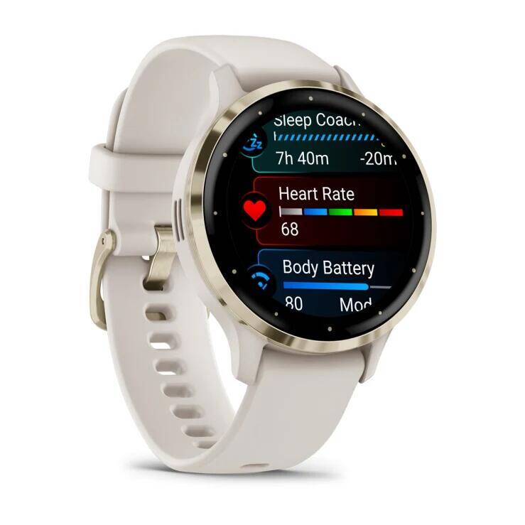 Venu® 3S
Soft Gold Stainless Steel Bezel with Ivory Case and Silicone Band -  3