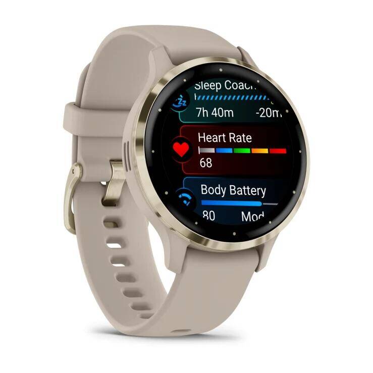 Venu® 3S
Soft Gold Stainless Steel Bezel with French Gray Case and Silicone -  3