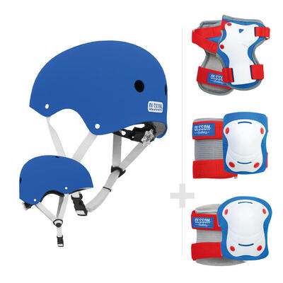 Kinderhelm olsson blauw m/l + beschermings kit - scooters fiets skateboards