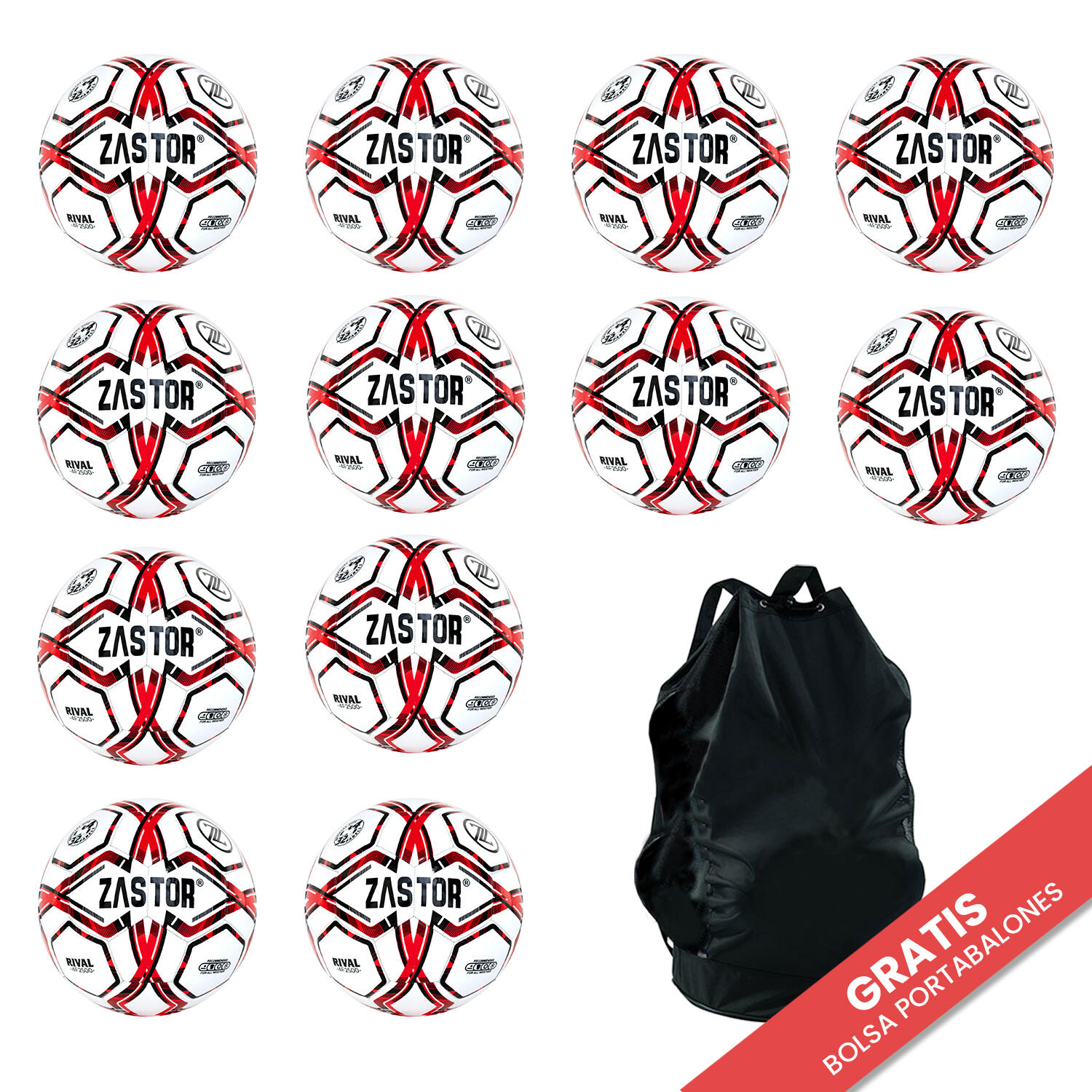 Pack 12 Balones Fútbol Zastor Rival Red T-4 1/4