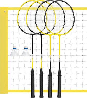 Badminton spel set - 4 rackets + 2 shuttles + net