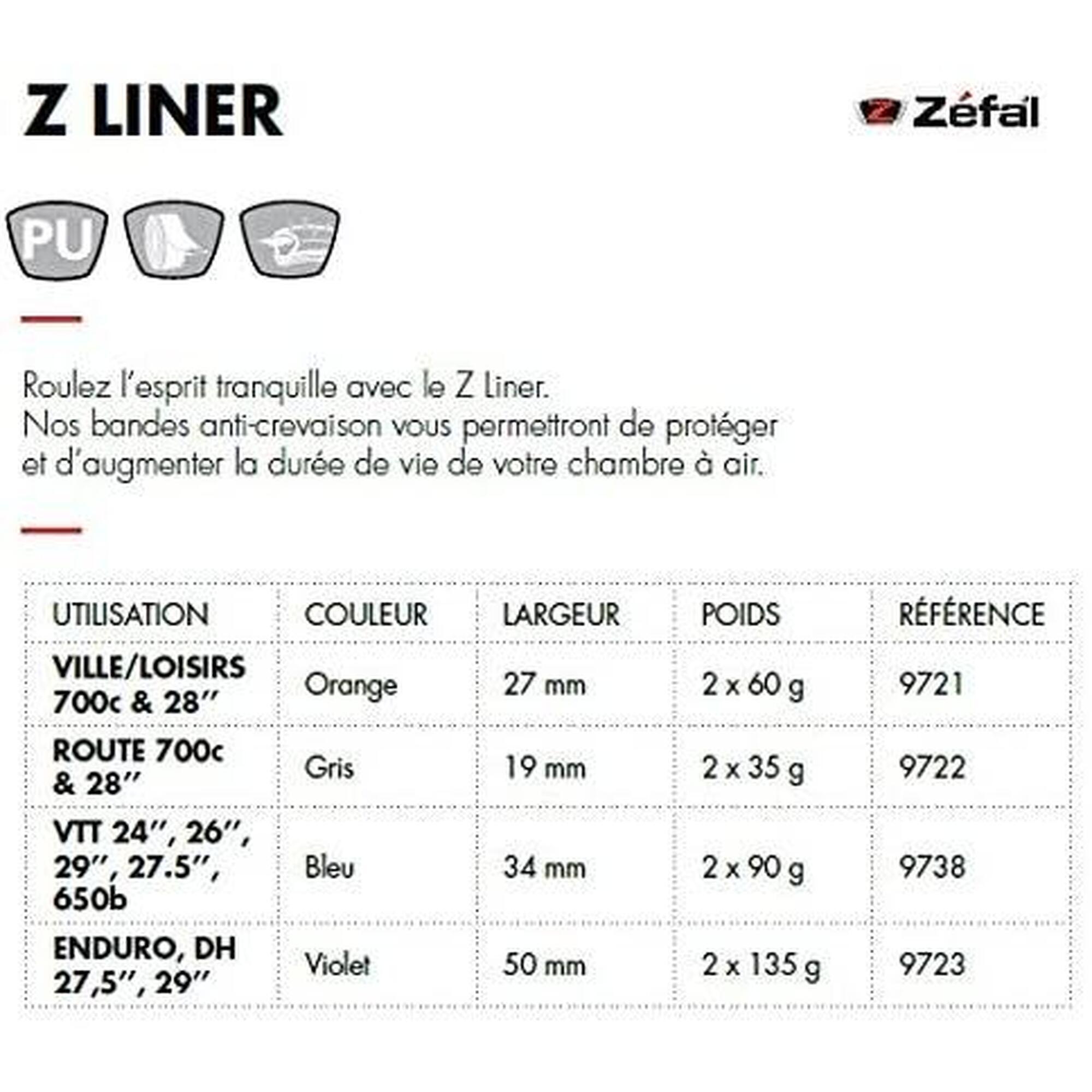 ZEFAL Z Liner Bande anti-crevaison Cyclisme Mixte Adulte, Violet, 50 mm