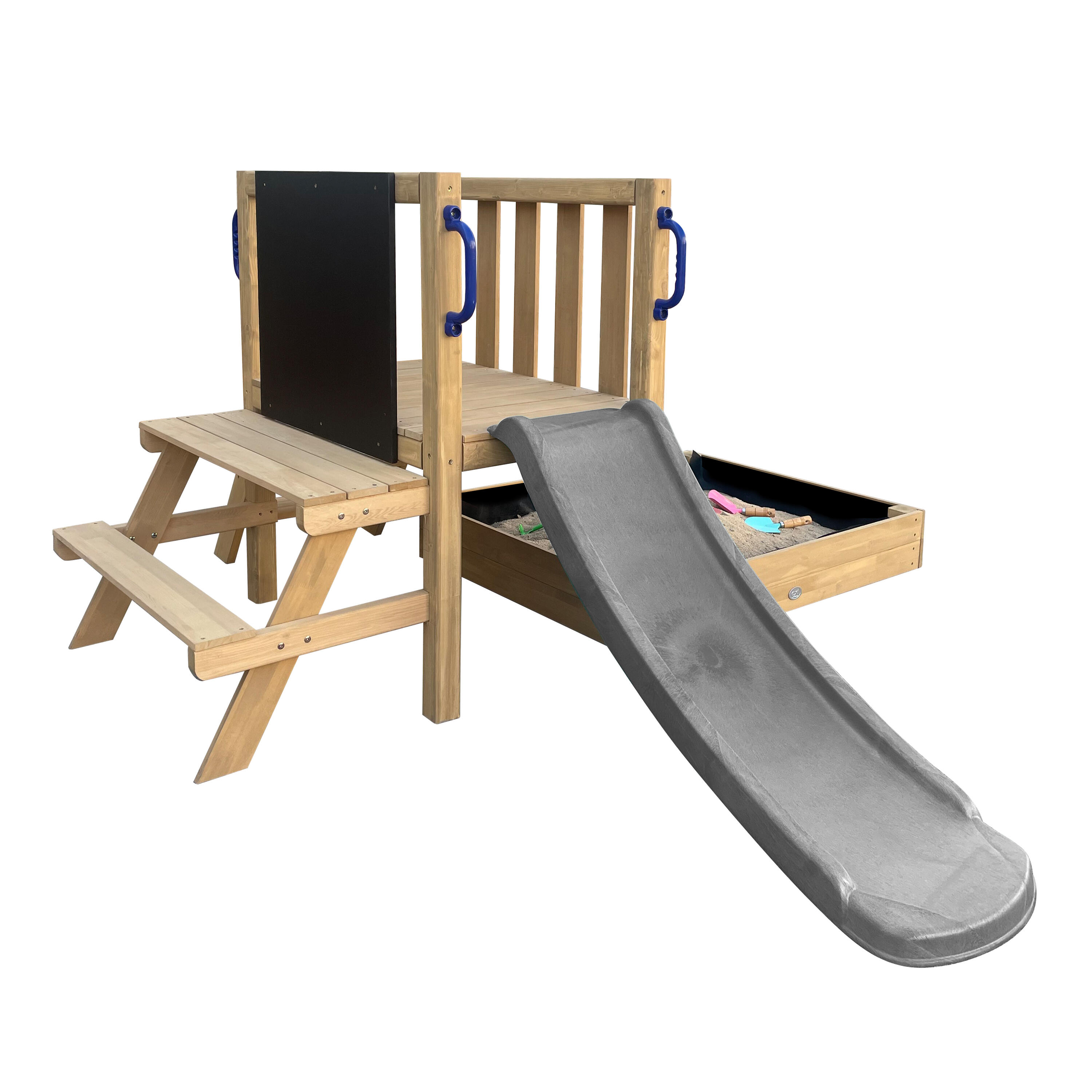 Leah Spielturm Mini, Holz, Rutsche Grau, Sandkasten, Spielküche 2/7