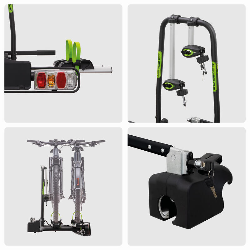 Porte-vélos sur attelage GO BIKER E-TREK pour 2 vélos électriques - 30kg/rail