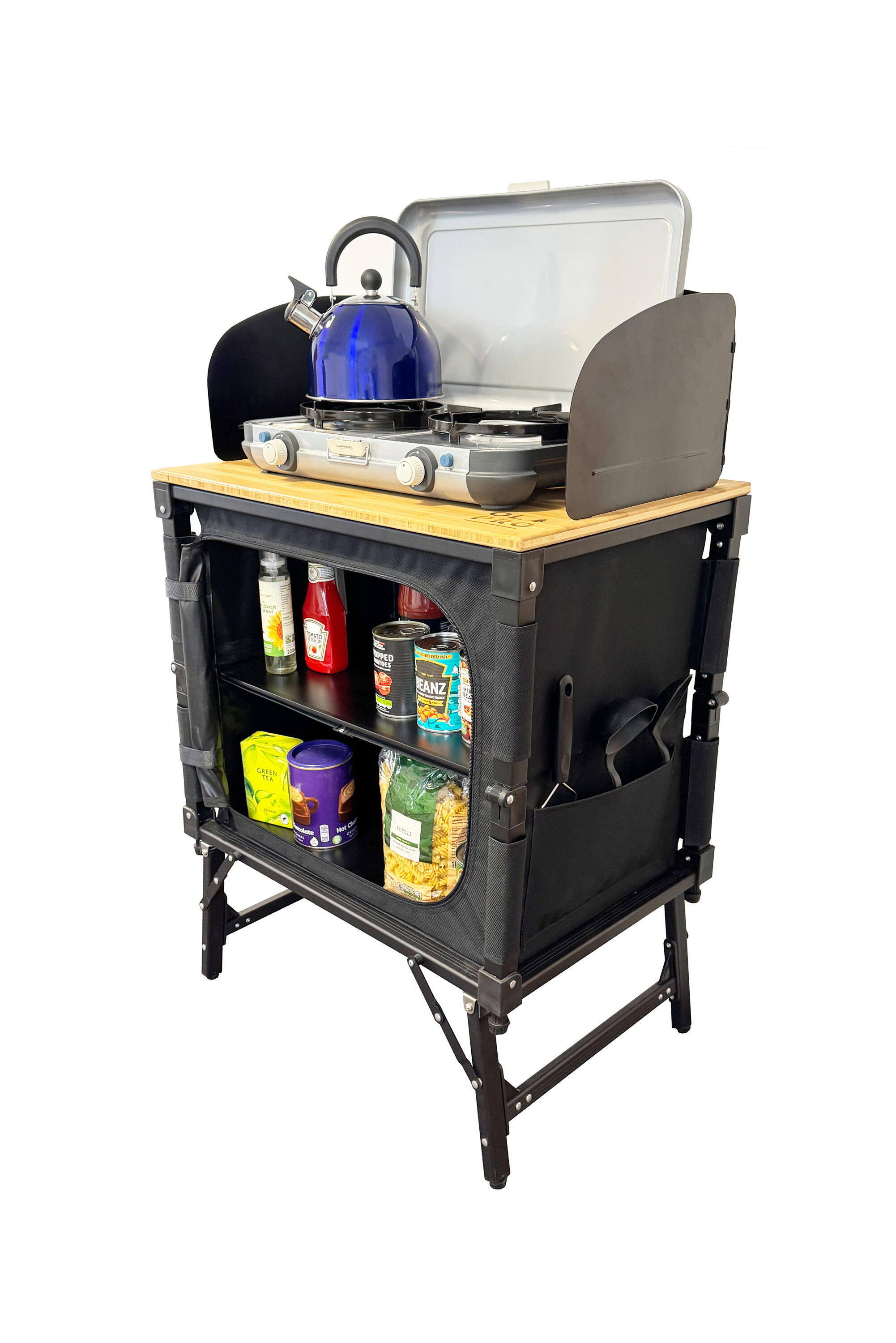 OLPRO OLPRO Bamboo 3 in 1 Folding Table/Storage Camping Cupboard
