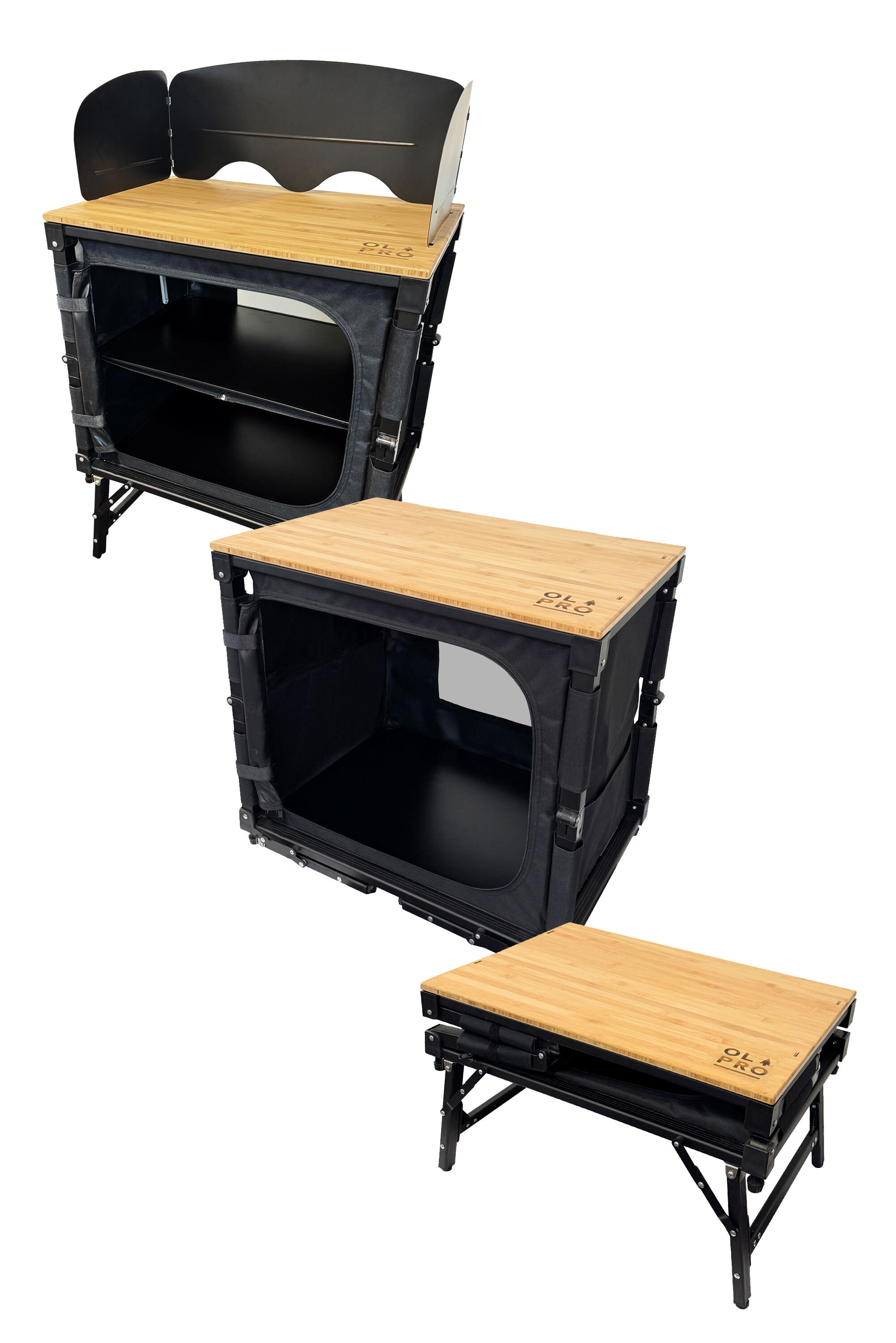 OLPRO Bamboo 3 in 1 Folding Table/Storage Camping Cupboard | Decathlon