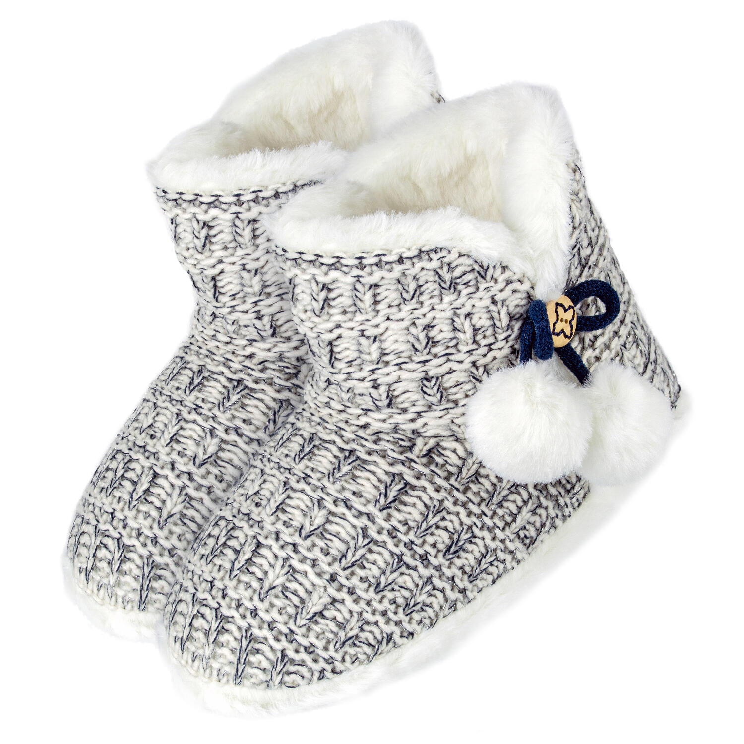 TARJANE Damen Hausschuhe | Hausstiefel mit Bommel | kuschelig & warm | Black&White