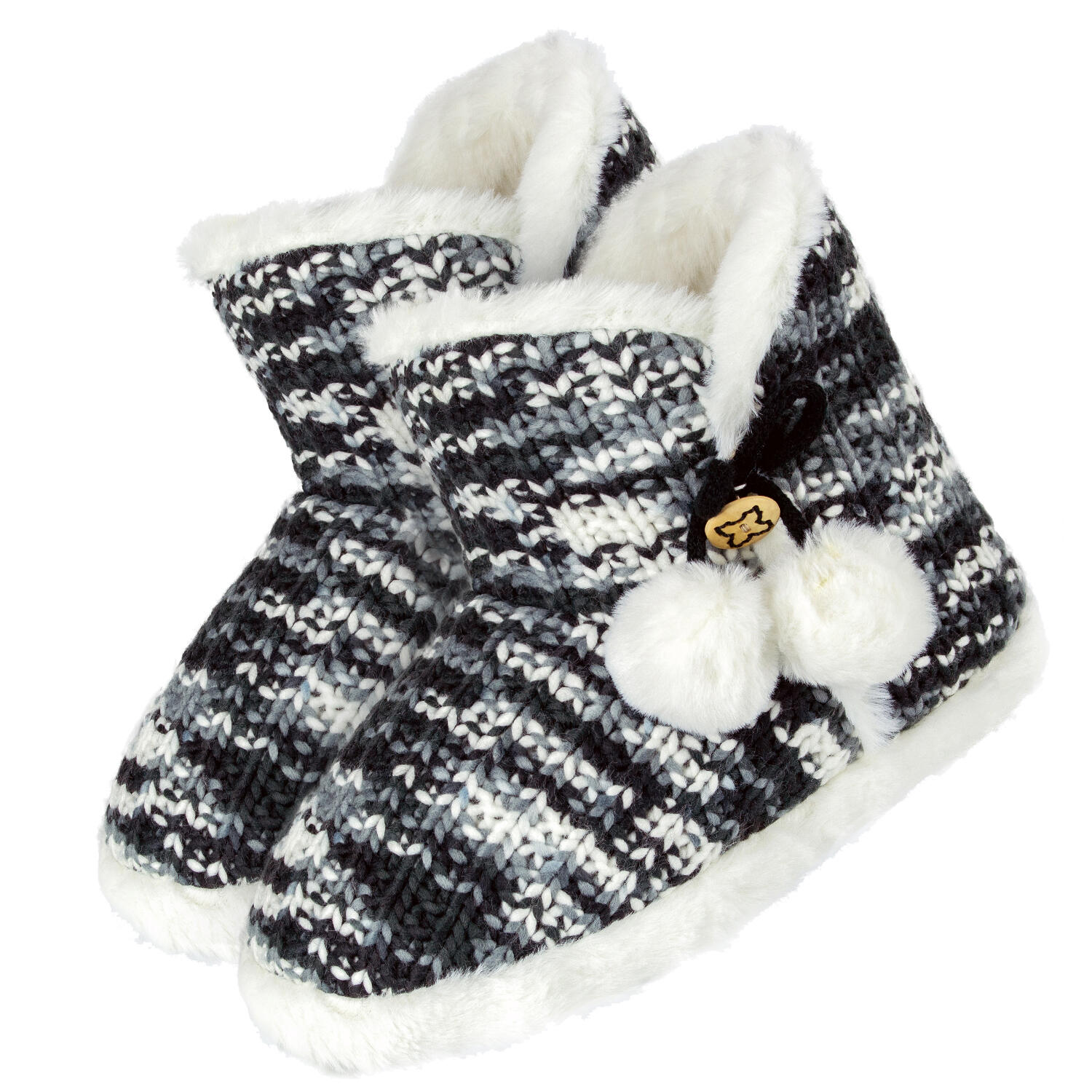 TARJANE Damen Hausschuhe | Hausstiefel mit Bommel | kuschelig & warm | Darksky