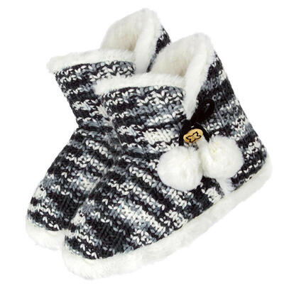 Damen Hausschuhe | Hausstiefel mit Bommel | kuschelig & warm | Snow