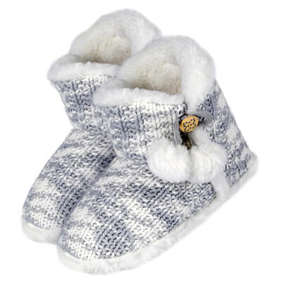 Damen Hausschuhe | Hausstiefel mit Bommel | kuschelig & warm | Snow