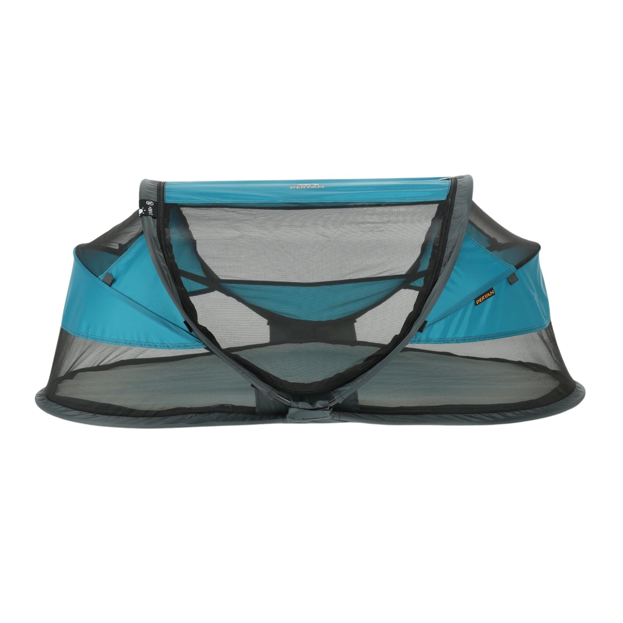 Deryan - Lit De Camping Baby Luxe - Avec Matelas Autogonflant - Océan - Abris - Bleu - 1 Place - Decathlon