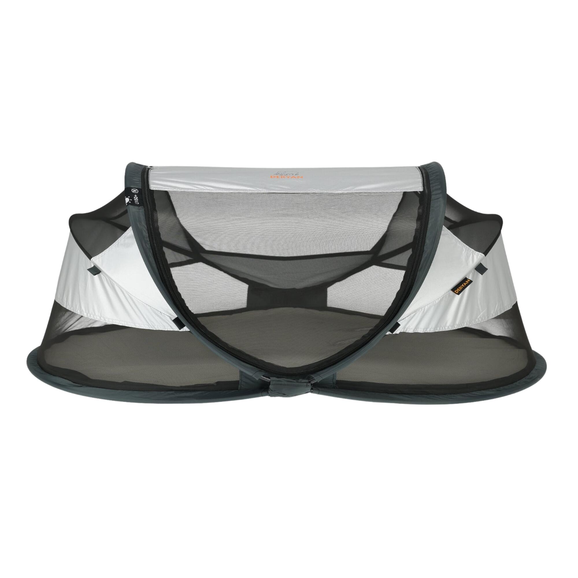 DERYAN Baby Luxe Campingbett - Inklusive selbstaufblasender Matratze - Silber