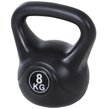 Kettlebell fitness - Unisexe - 8 kg, revêtement plastique, large poignée - Noir
