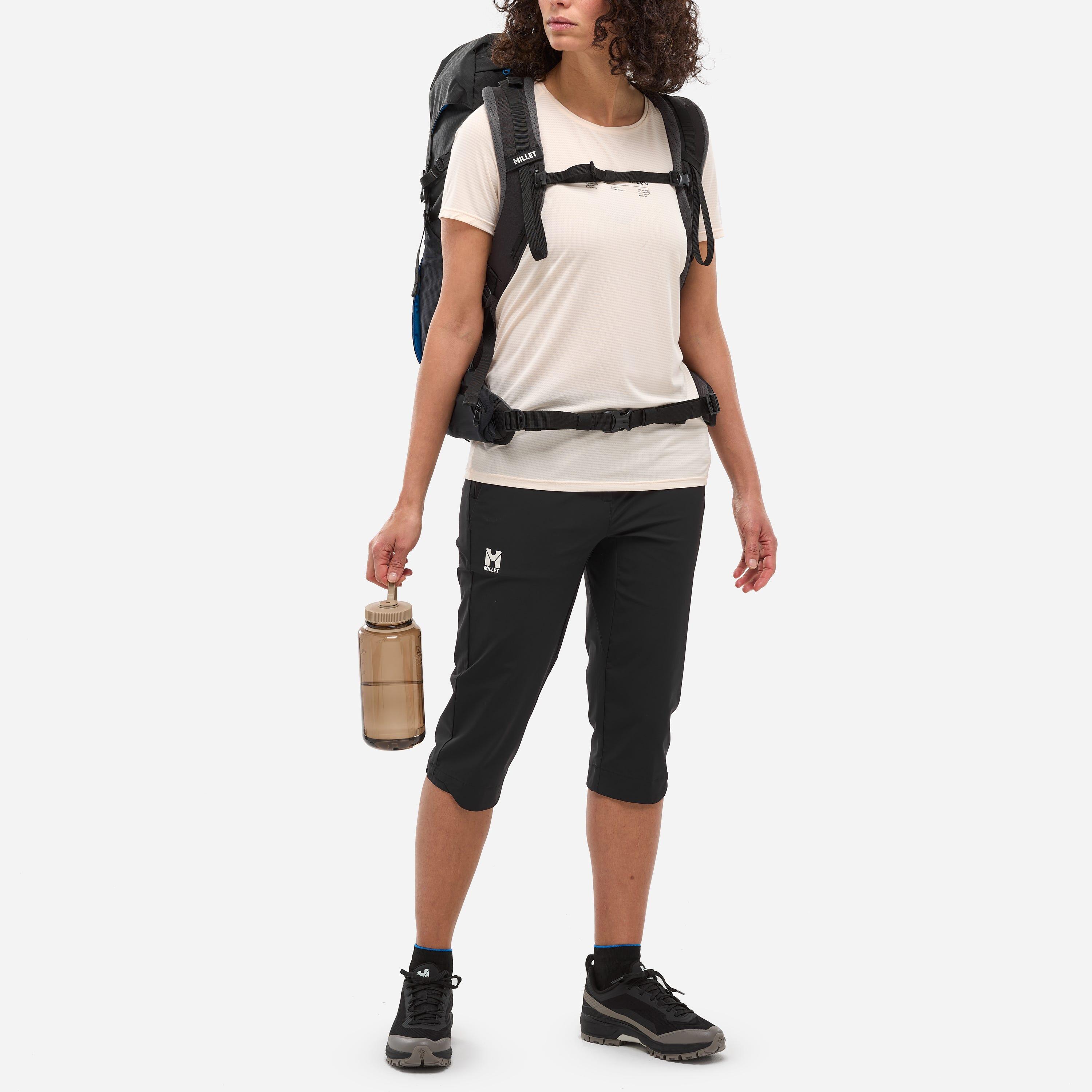 YSENTO Wandelbroek voor dames, outdoorbroek, 3/4 zomerbroek, capri, cargobroek, lichte stretch trekkingbroek, functionele broek, grijs kaki, XL