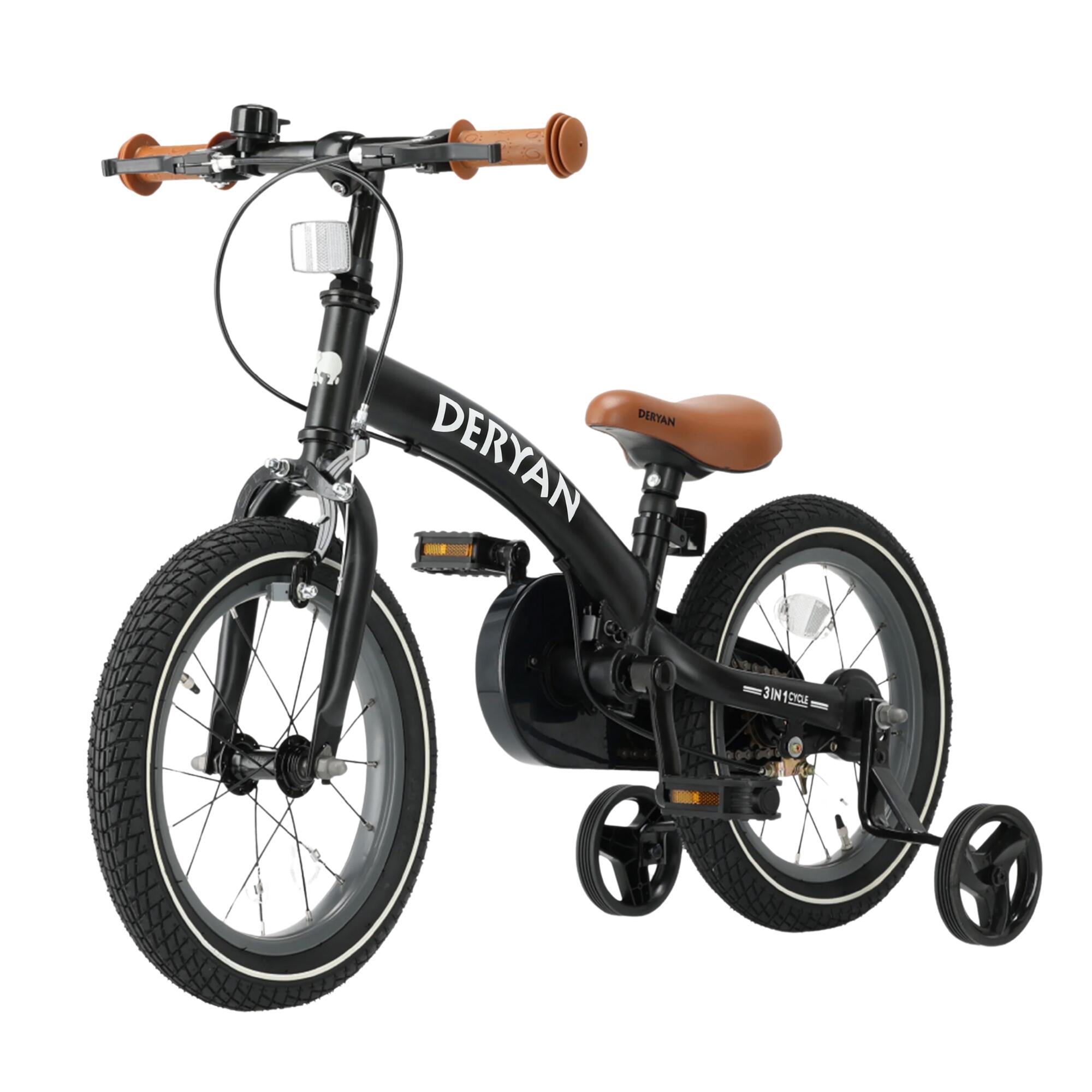 DERYAN Deryan 3-in-1 Kinderfahrrad - 12 inch - Laufrad - Inkl. Stützräder