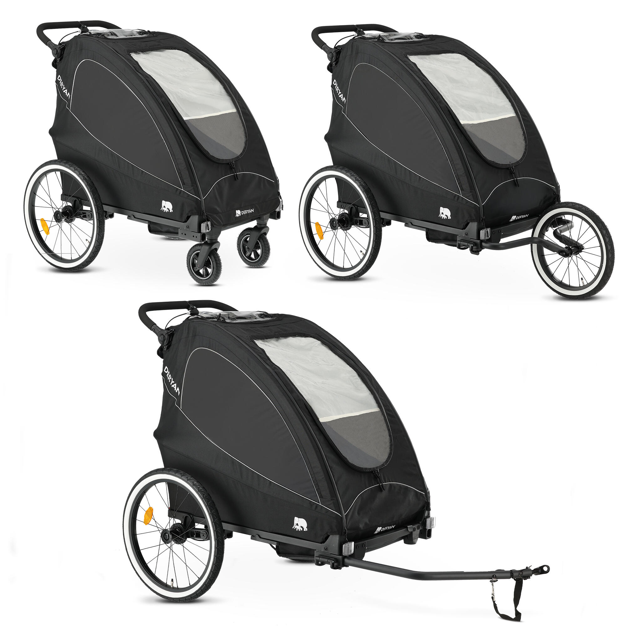 Przyczepka rowerowa Deryan Luxe - przyczepka rowerowa i wózek dziecięcy - czarna