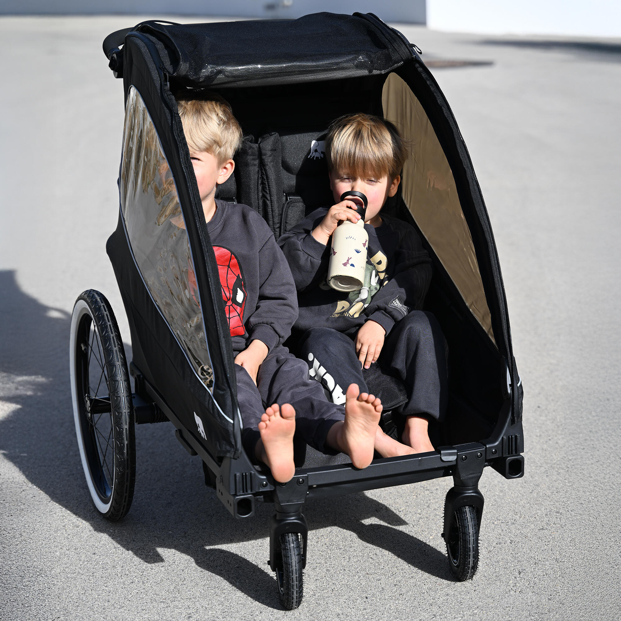 Luxus 3-in-1 Fahrradanhänger - Kinderwagen - 2 Personen - Schwarz 5/8